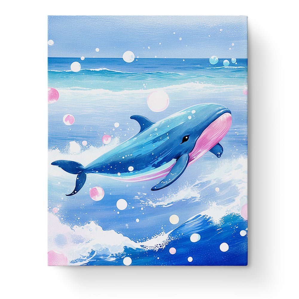 Fixed paint by numbers kit, 24 colors, 16x20in. Whale leaping with vibrant ocean. Creative and stress-relieving activity.