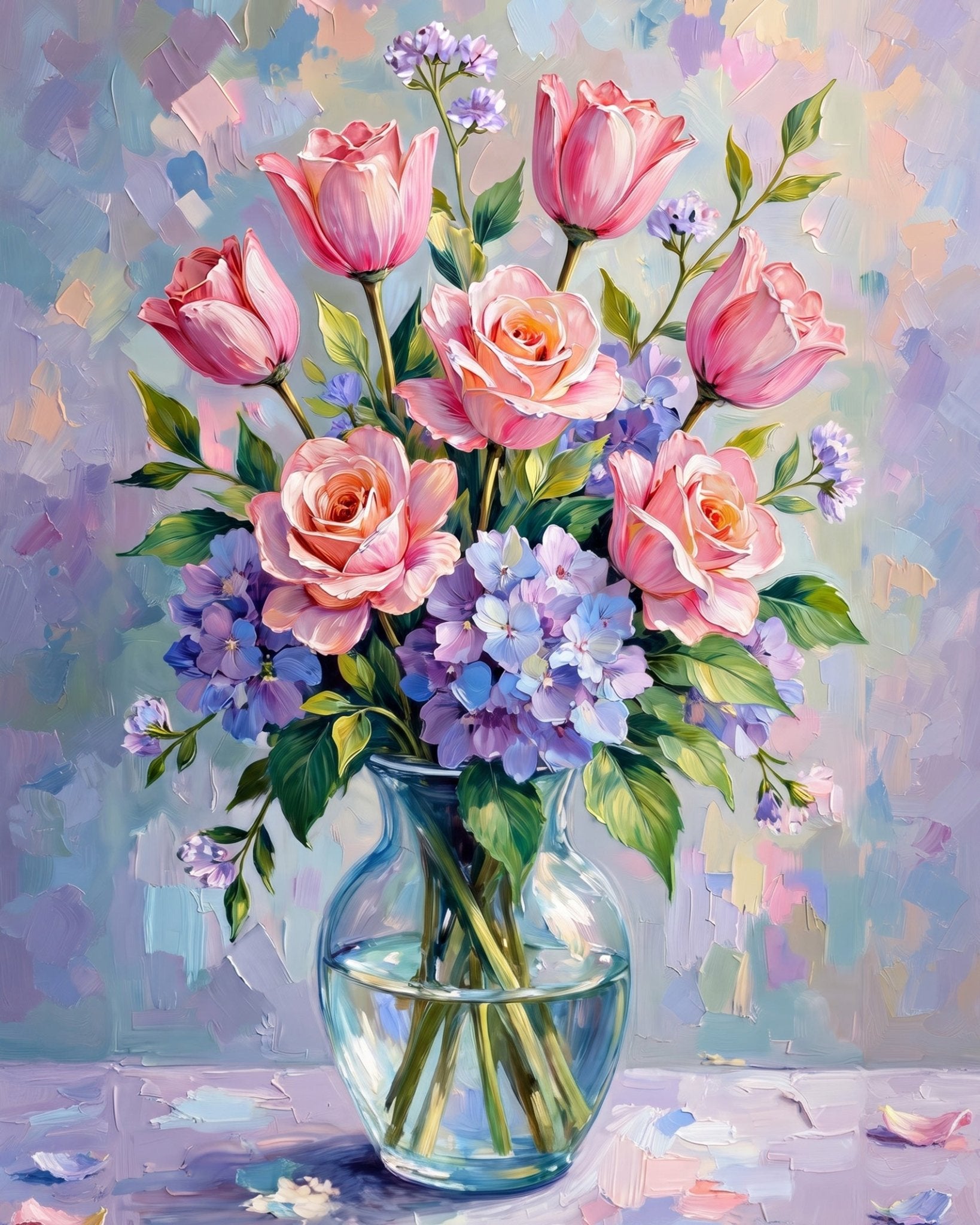 Pastel Blooms in Vase - Flowers - BestPaintByNumbers - Paint by Numbers Custom Kit