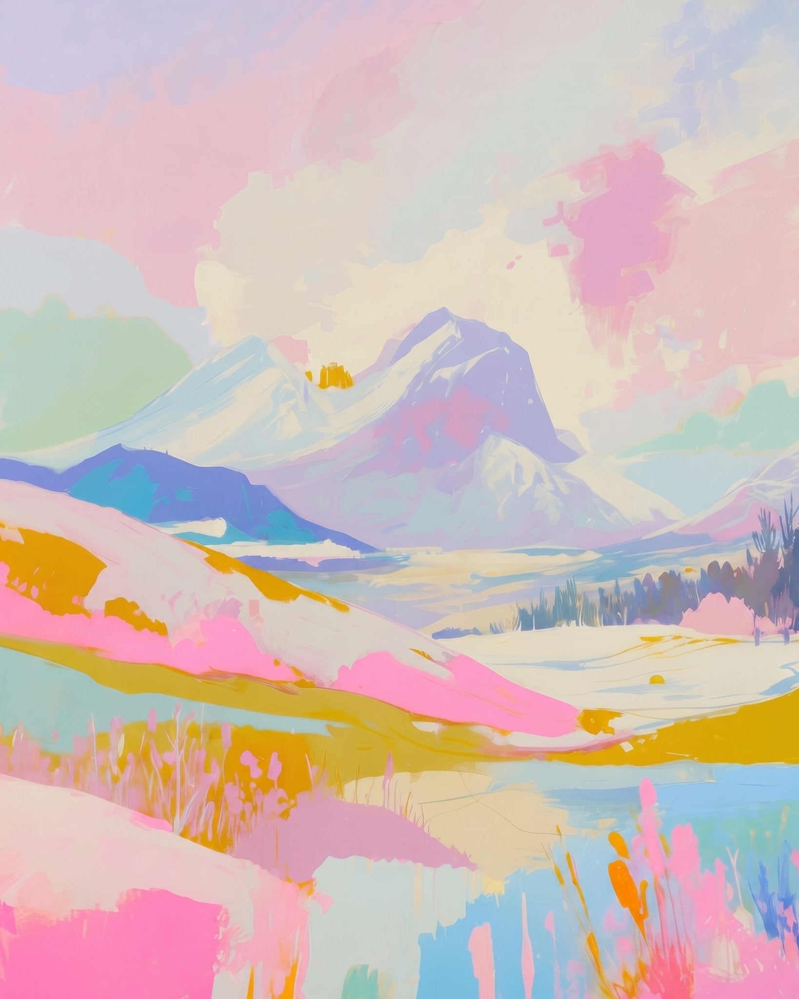 Pastel Mountain Serenity - Landscape - BestPaintByNumbers - Paint by Numbers Custom Kit