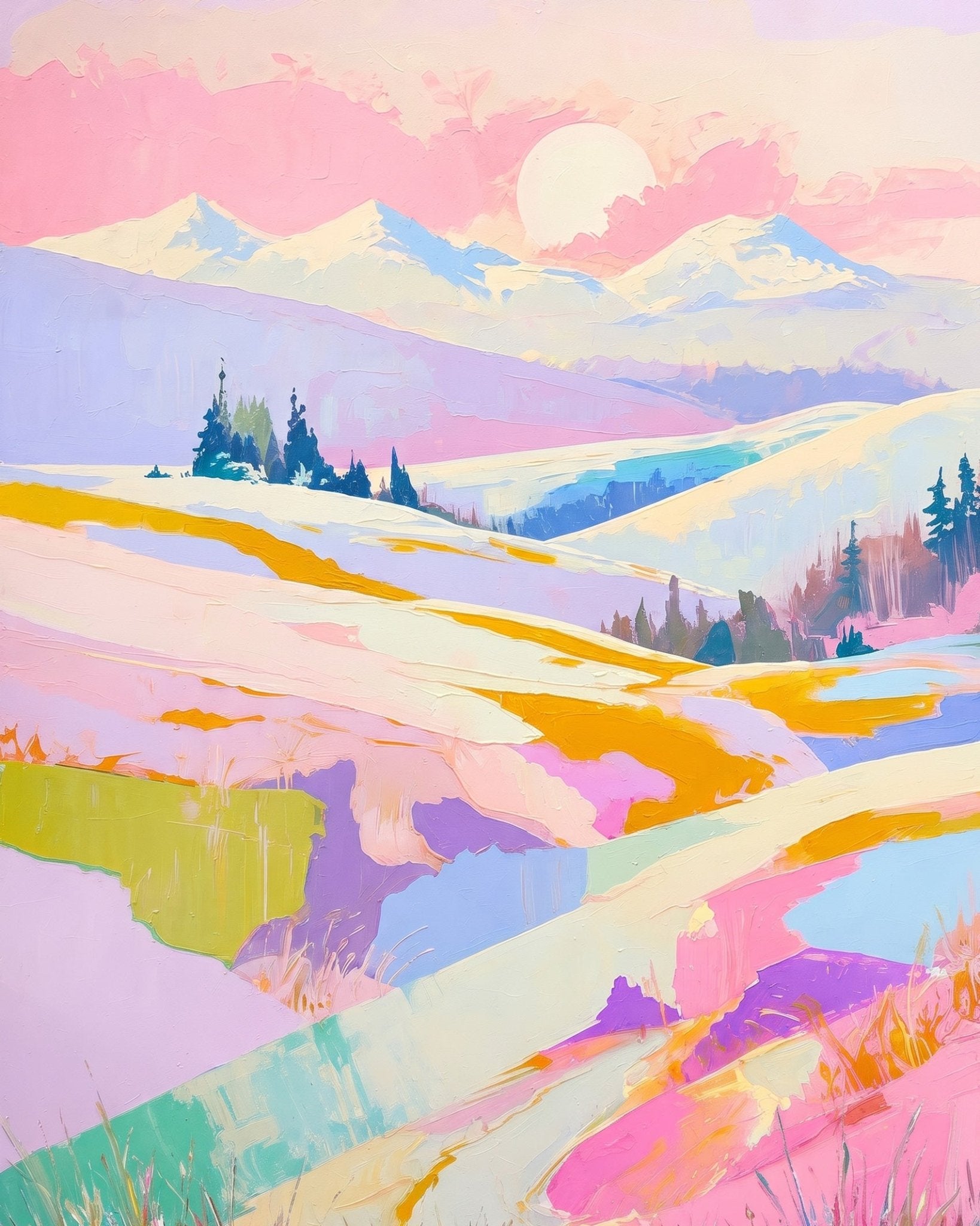 Pastel Sunrise Over Hills - Landscape - BestPaintByNumbers - Paint by Numbers Custom Kit