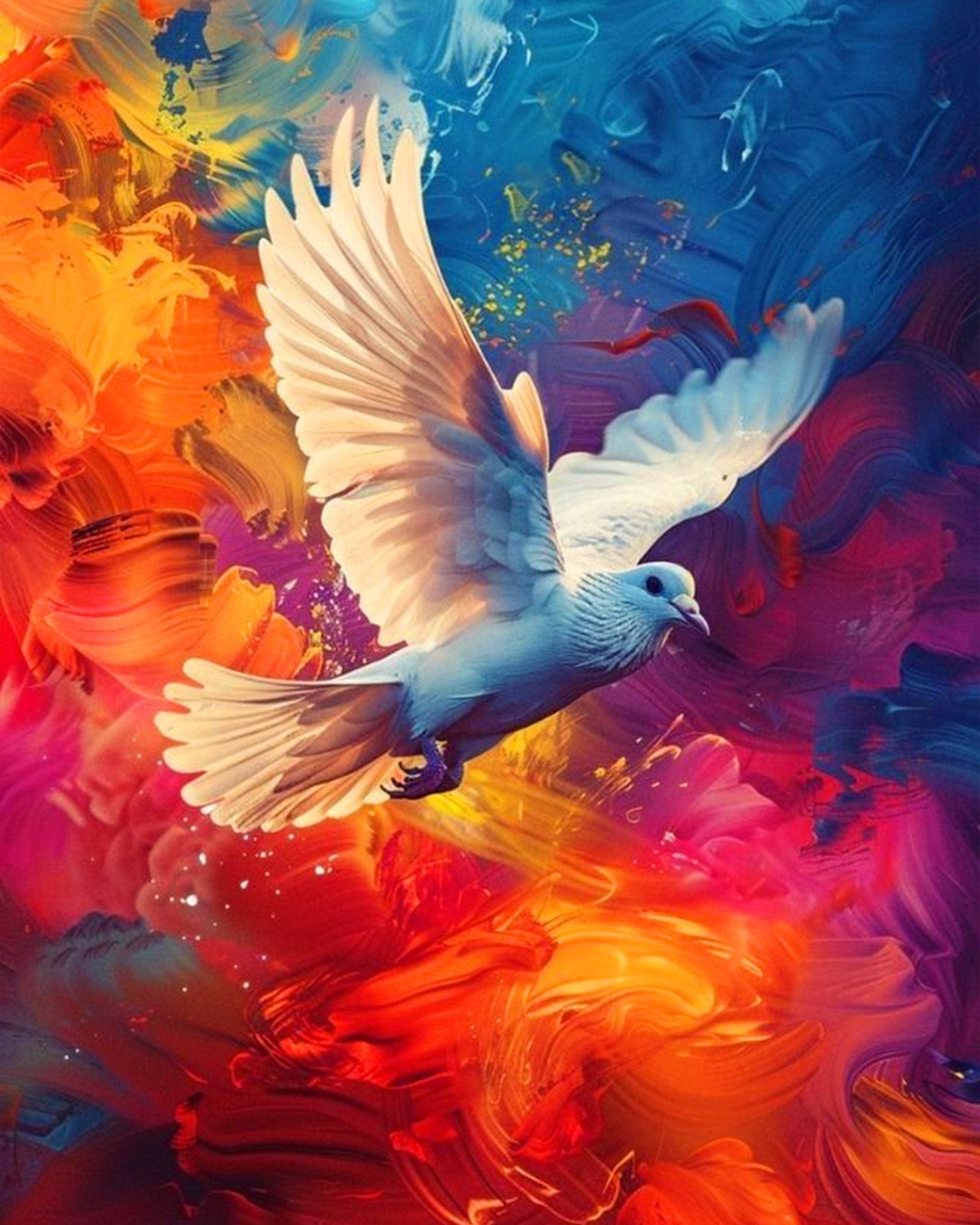 Peaceful Dove on Vibrant Abstract - Religion - BestPaintByNumbers - Paint by Numbers Custom Kit