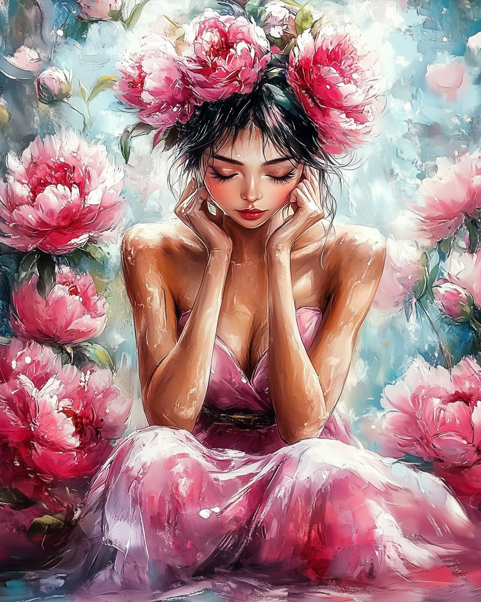 Peony Dream - Floral Women - BestPaintByNumbers - Paint by Numbers Custom Kit