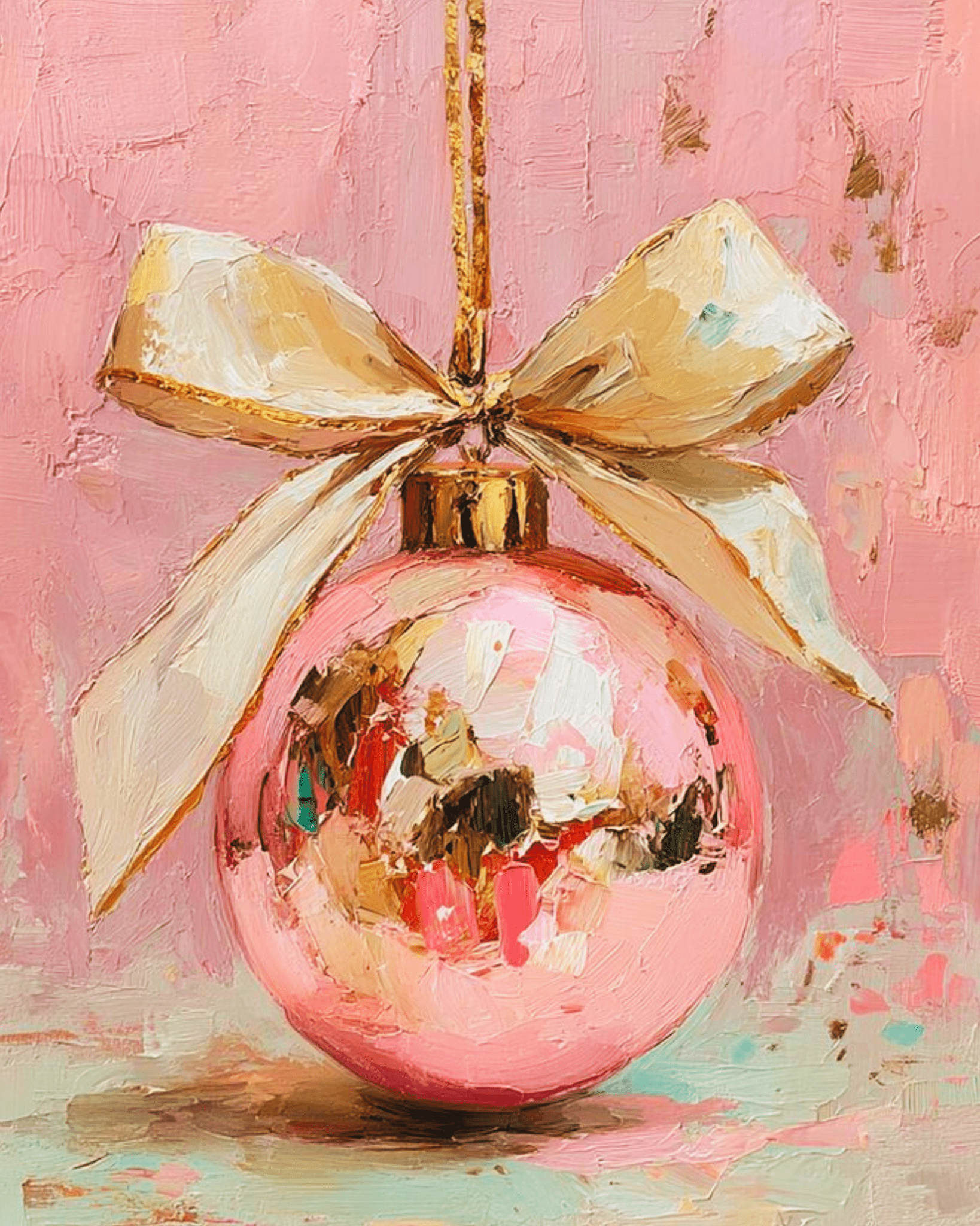 Pink Ornament with Bow - Christmas - BestPaintByNumbers - Paint by Numbers Custom Kit