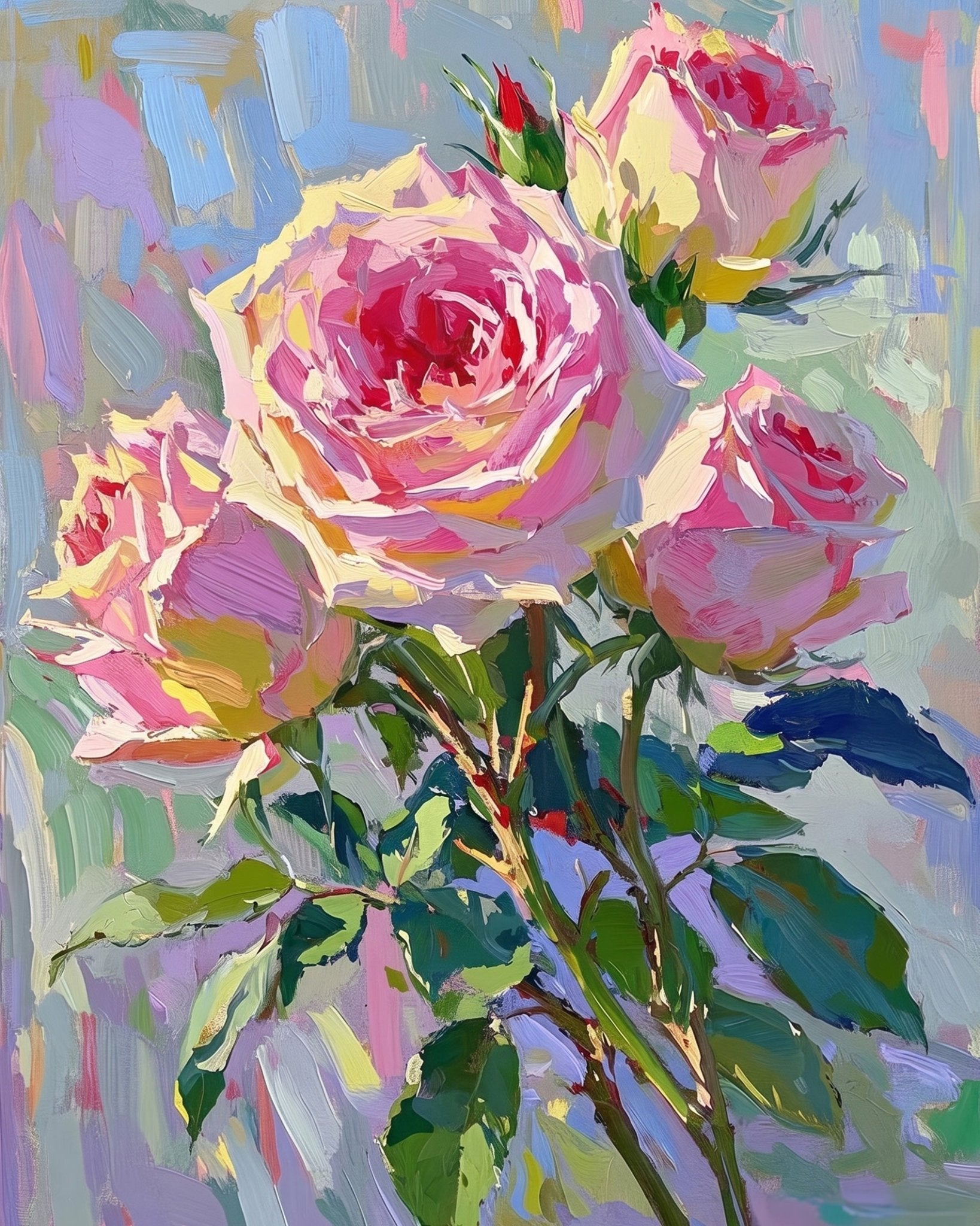 Pink Roses Impression - Flowers - BestPaintByNumbers - Paint by Numbers Custom Kit