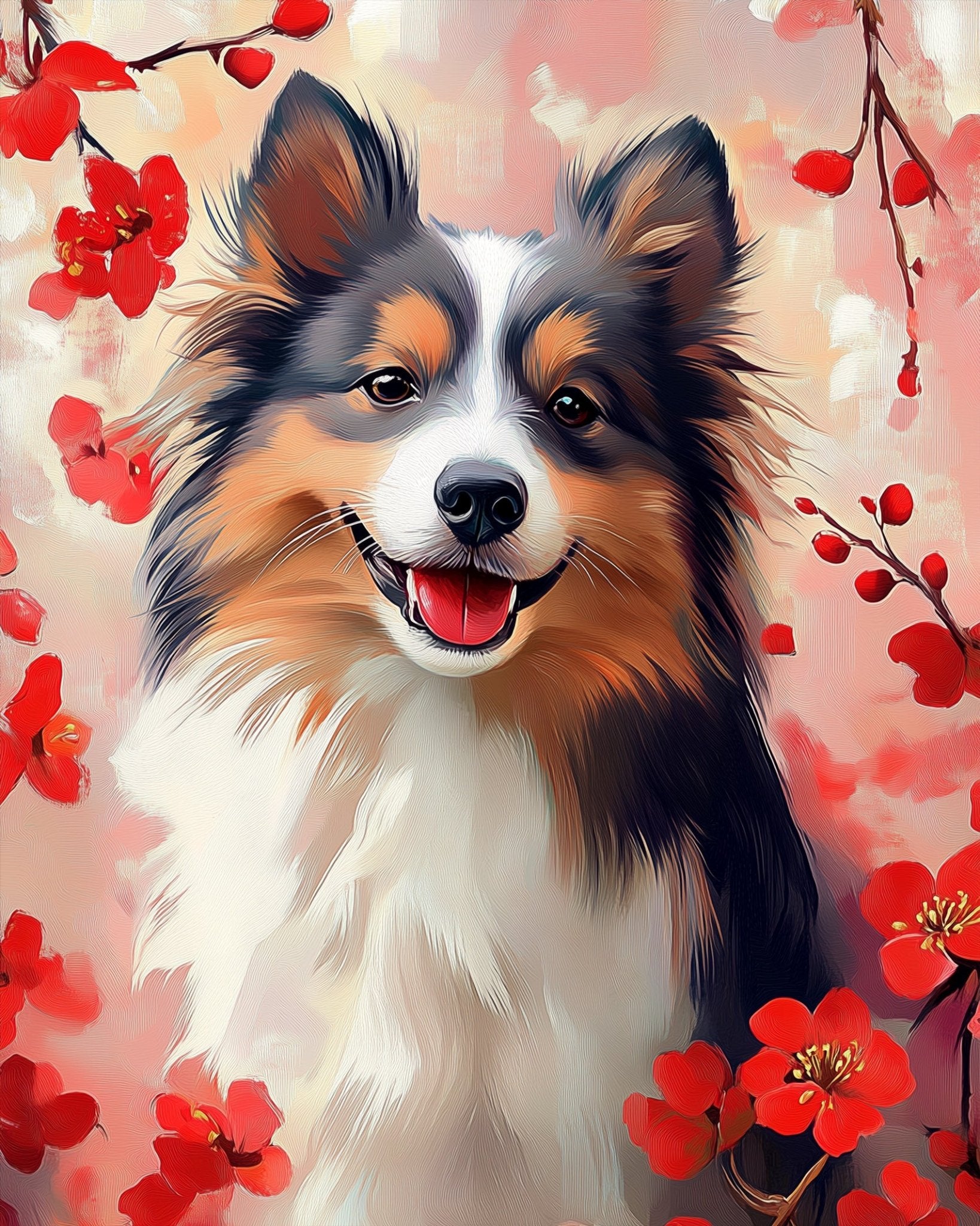 Playful Collie Among Blossoms - Dogs - BestPaintByNumbers - Paint by Numbers Custom Kit