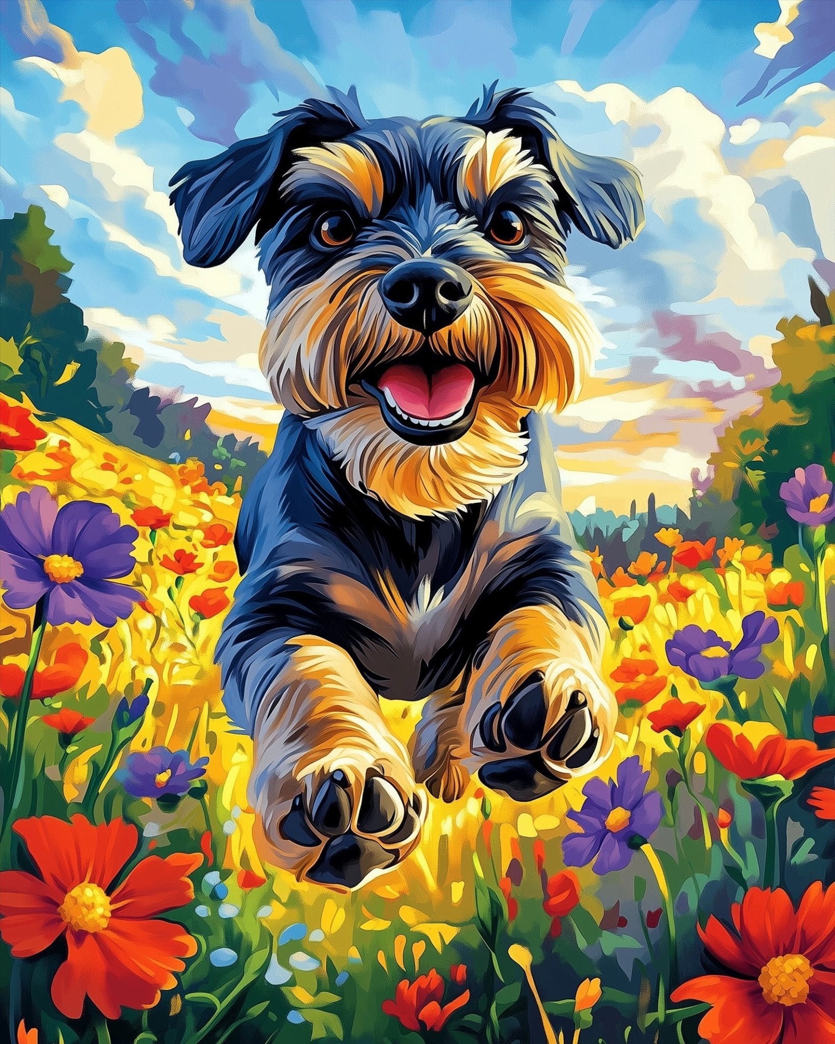 Playful Pup in Flower Field - Dogs - BestPaintByNumbers - Paint by Numbers Custom Kit
