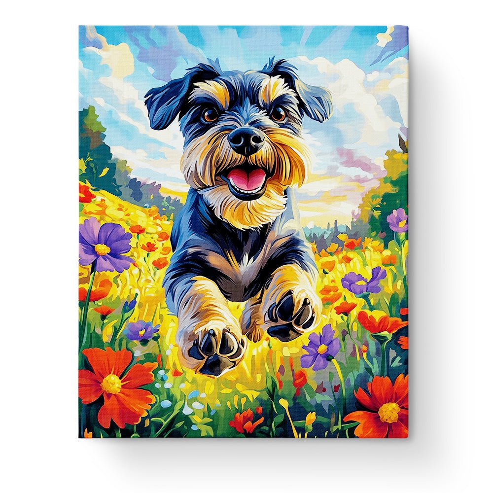 Playful Pup in Flower Field - Dogs - BestPaintByNumbers - Paint by Numbers Custom Kit