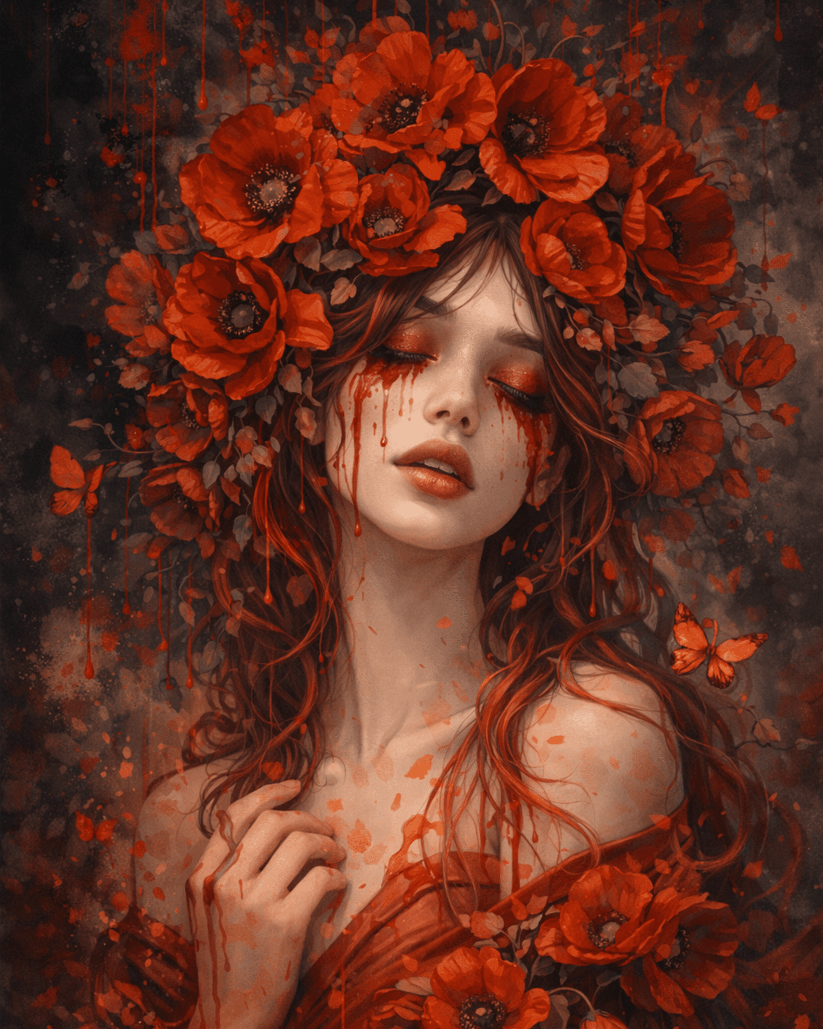 Poppies Elegance - Floral Women - BestPaintByNumbers - Paint by Numbers Custom Kit