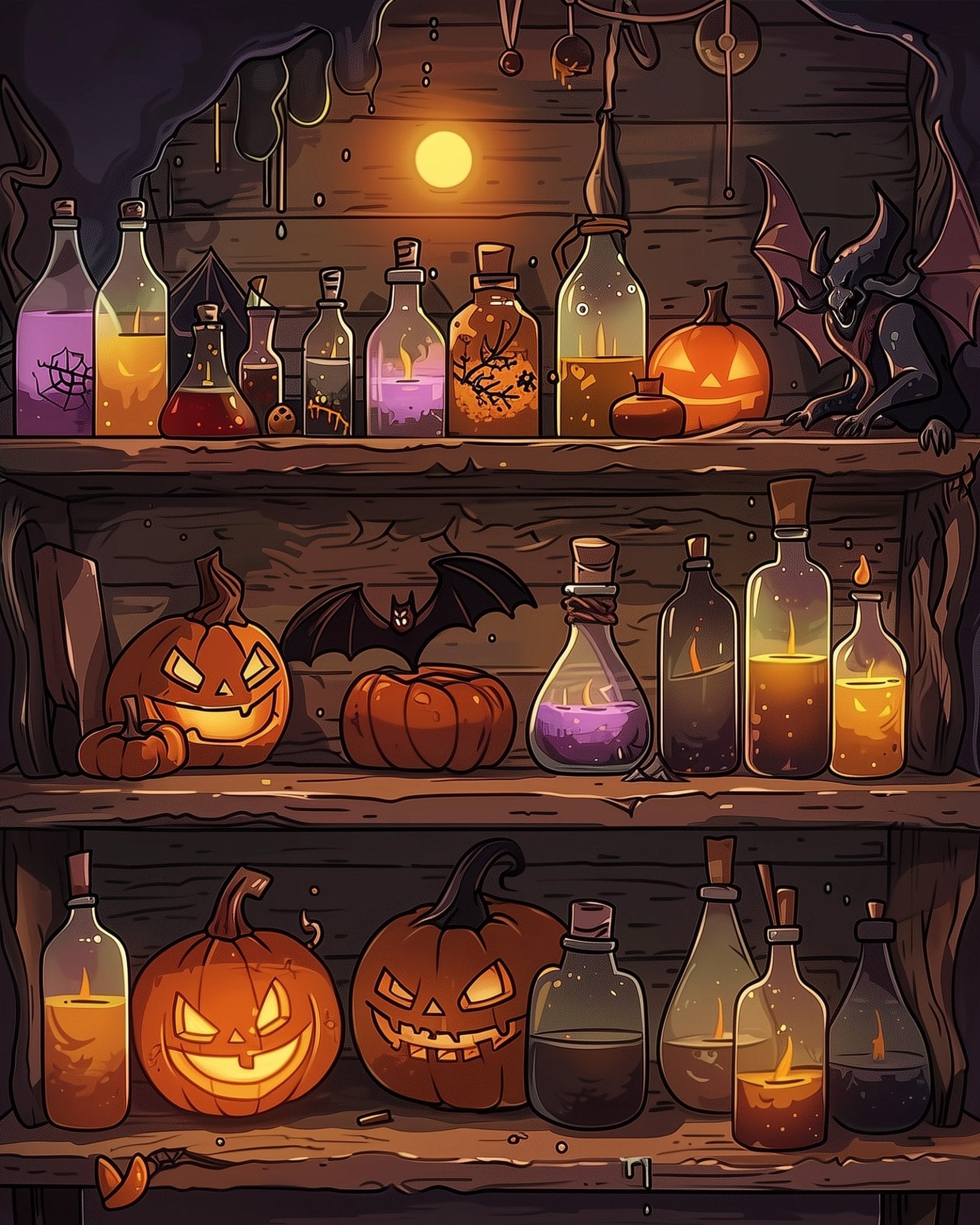 Fixed kit, 24 colors, intricate Halloween potion scene. Perfect for mindfulness and relieving stress.