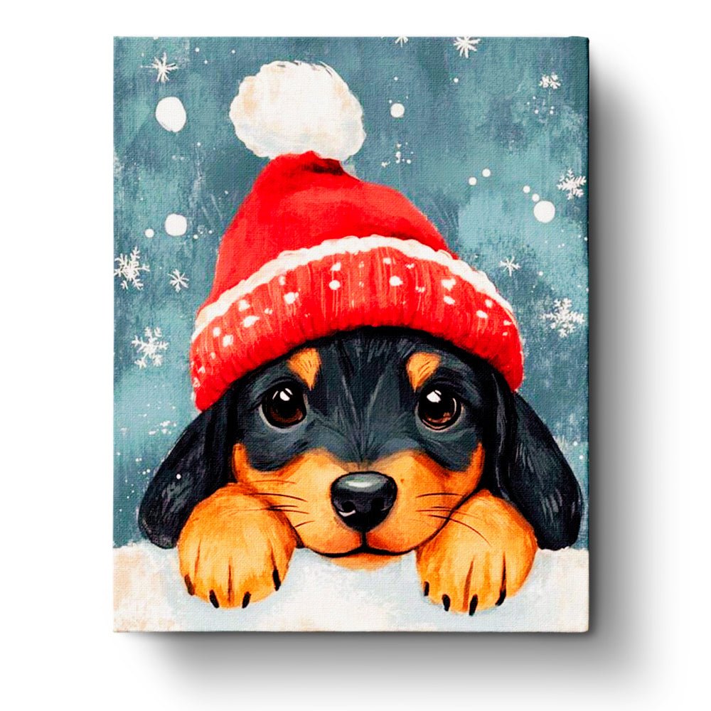 Puppy in Santa Hat - Christmas - BestPaintByNumbers - Paint by Numbers Custom Kit