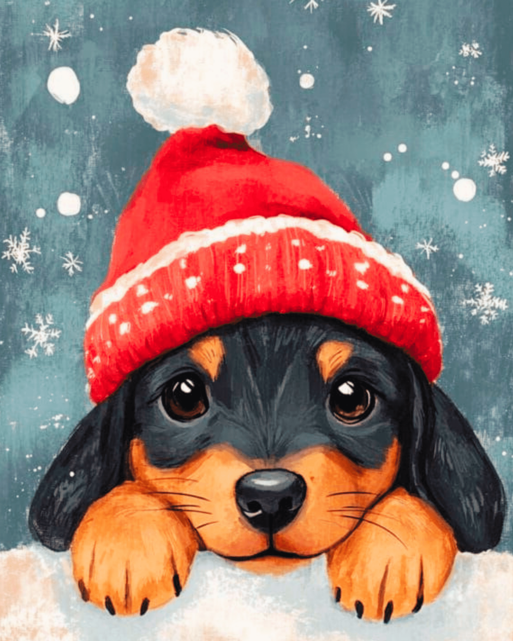 Puppy in Santa Hat - Christmas - BestPaintByNumbers - Paint by Numbers Custom Kit