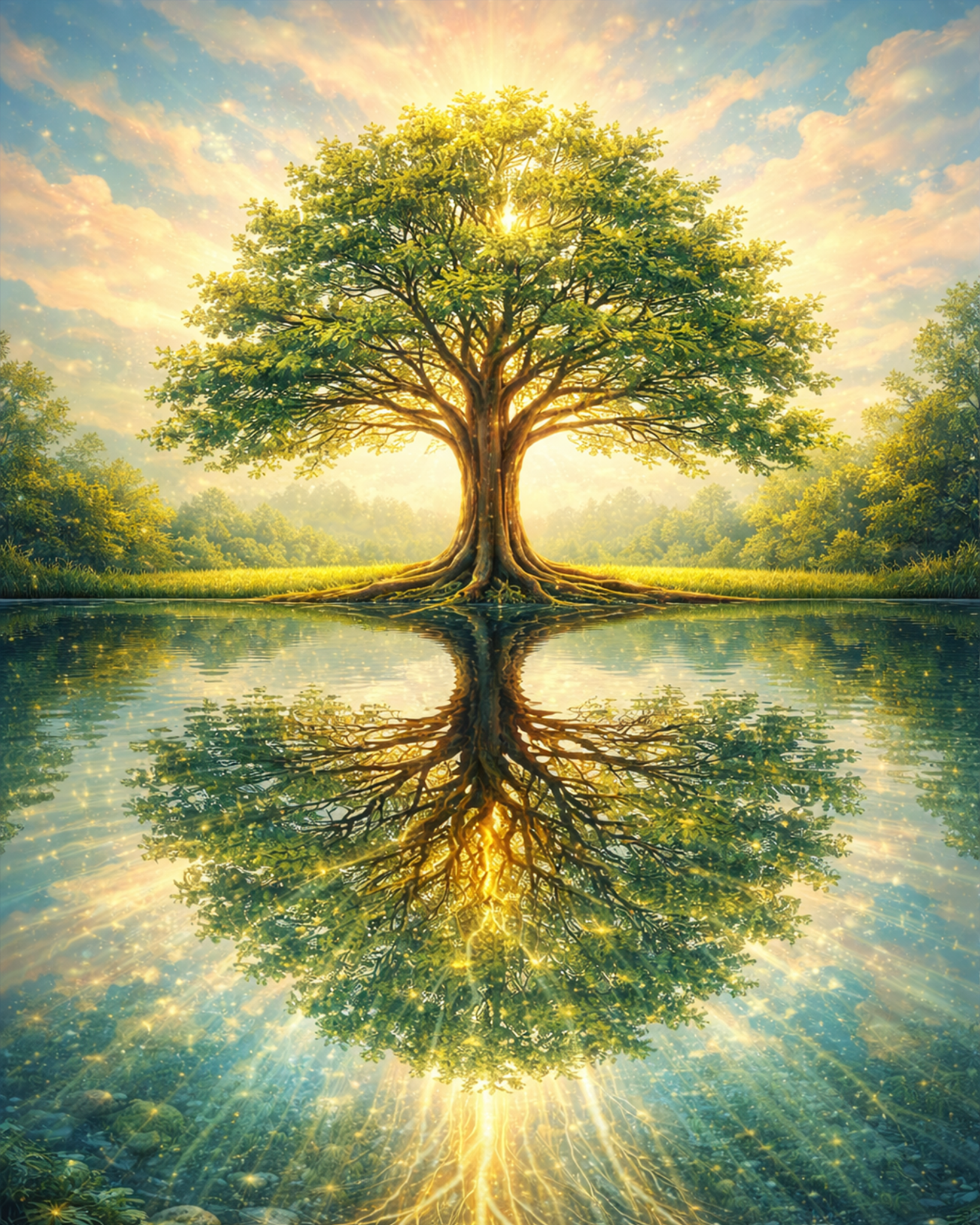Radiant Tree Reflections - Meditation - BestPaintByNumbers - Paint by Numbers Custom Kit