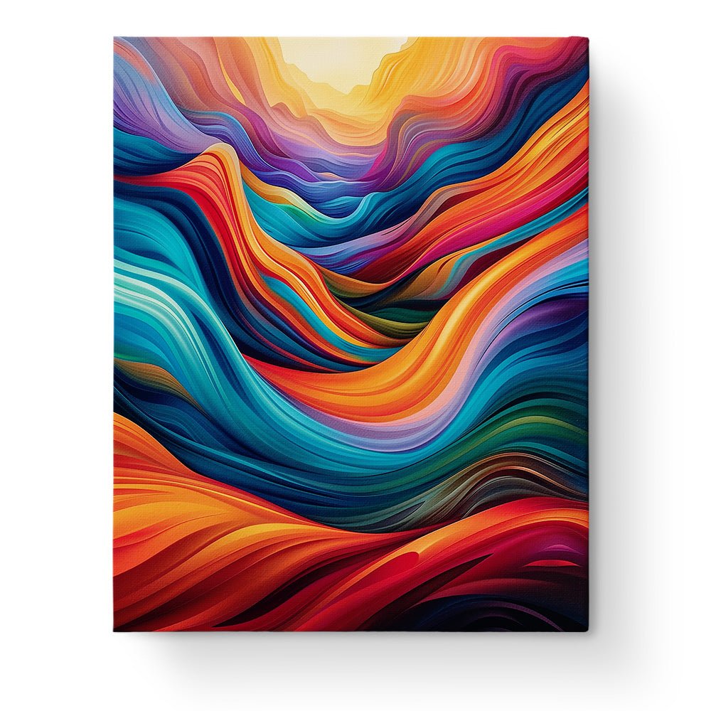 Fixed paint by numbers kit, 24 colors. Flowing, vibrant mountain waves. Ideal for relaxation and mindfulness.