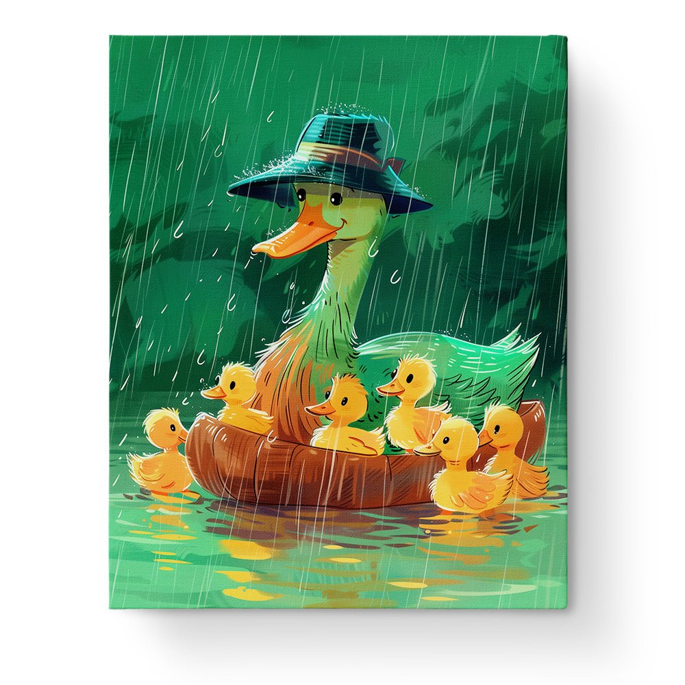 Fixed kit, 24 colors, 12x16in. Ducks in the rain scene. Perfect for fun and relaxation. BestPaintByNumbers.