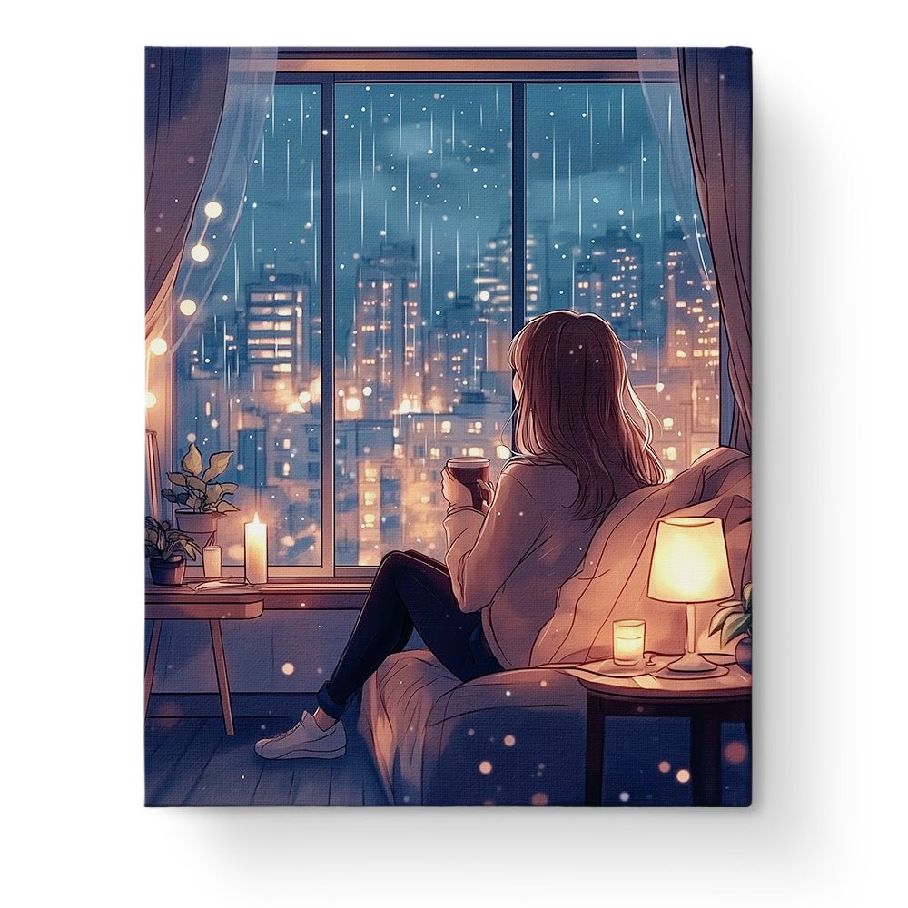 Rainy Evening Reflection - Lo - Fi - BestPaintByNumbers - Paint by Numbers Custom Kit