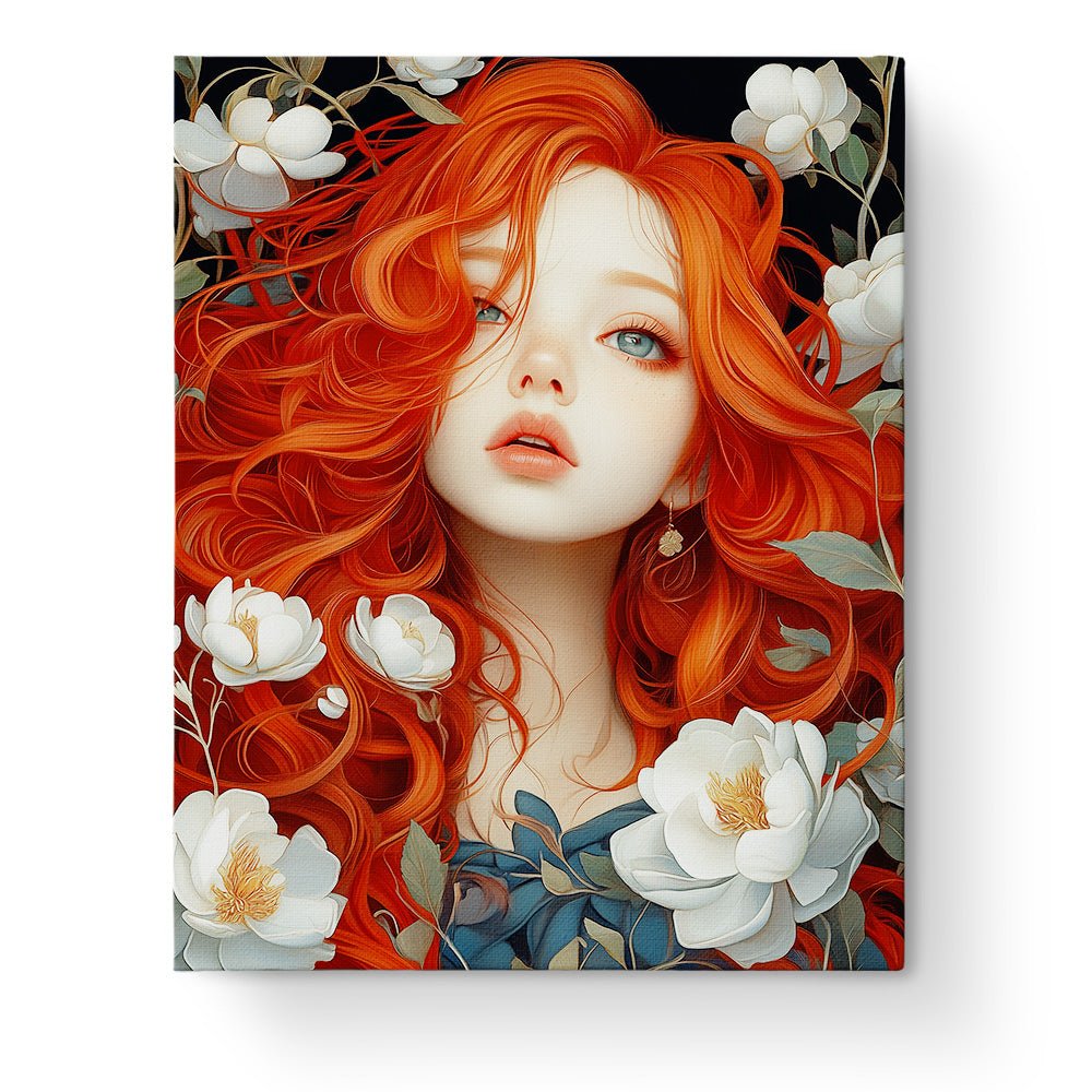 Red - Haired Elegance - Floral Women - BestPaintByNumbers - Paint by Numbers Custom Kit