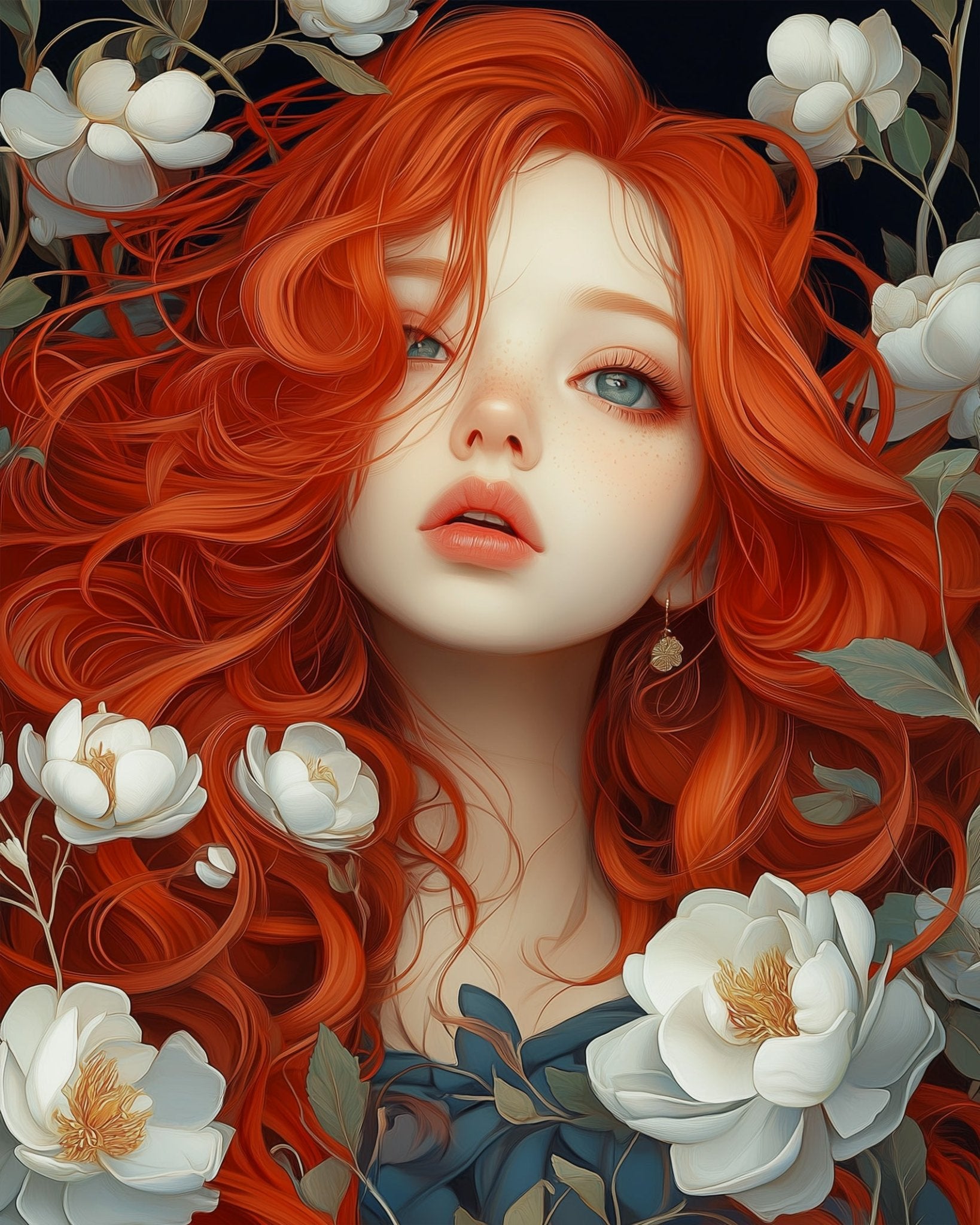 Red - Haired Elegance - Floral Women - BestPaintByNumbers - Paint by Numbers Custom Kit