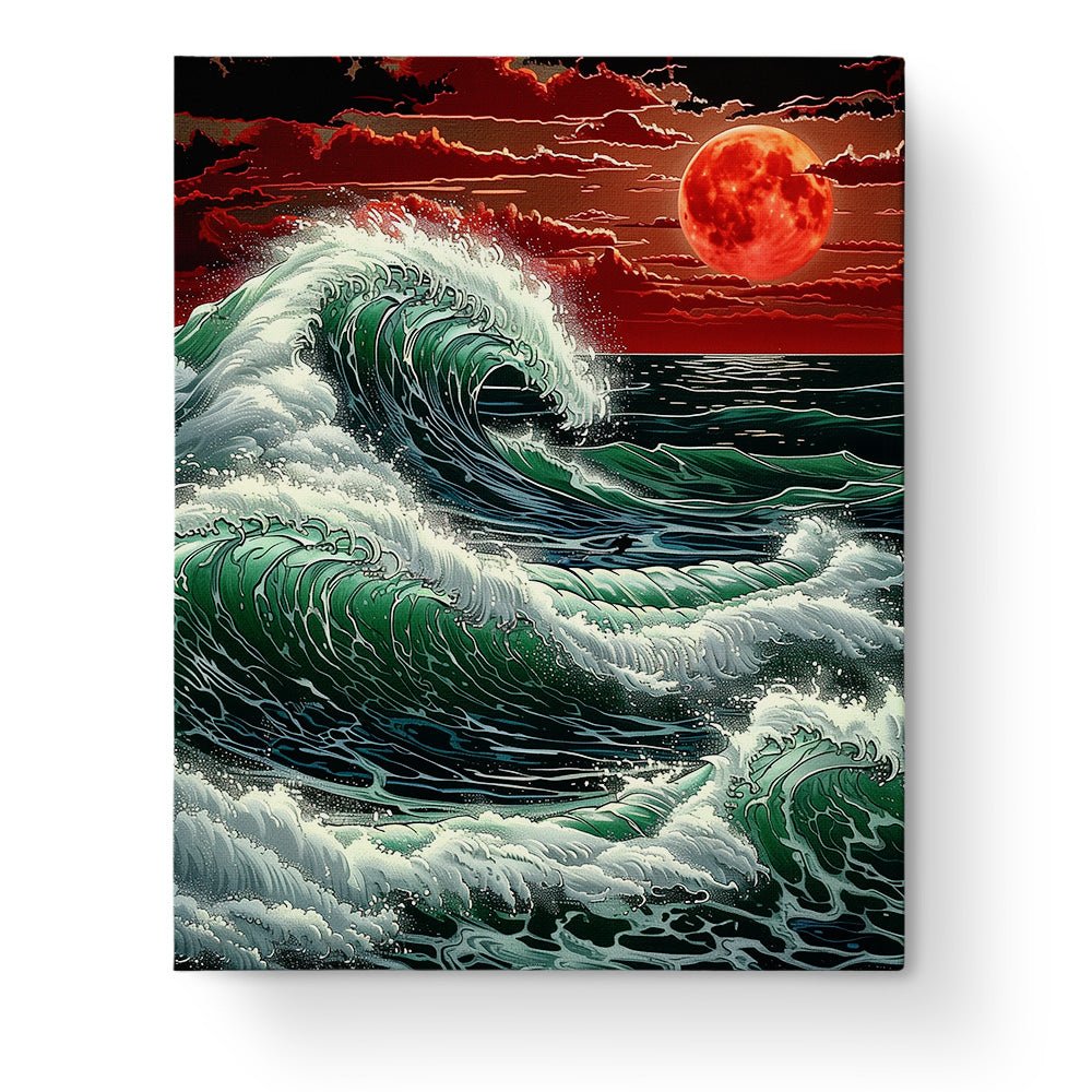 Red Moon Wave - Sea Landscape - BestPaintByNumbers - Paint by Numbers Custom Kit