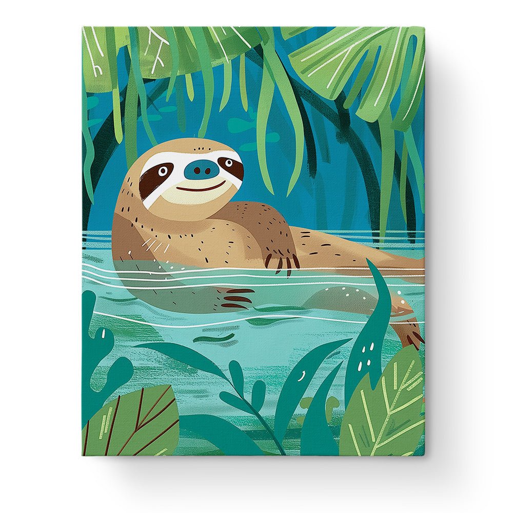 Fixed paint by numbers kit, 24 colors. Cute sloth in vibrant jungle. A fun and calming activity for all ages.