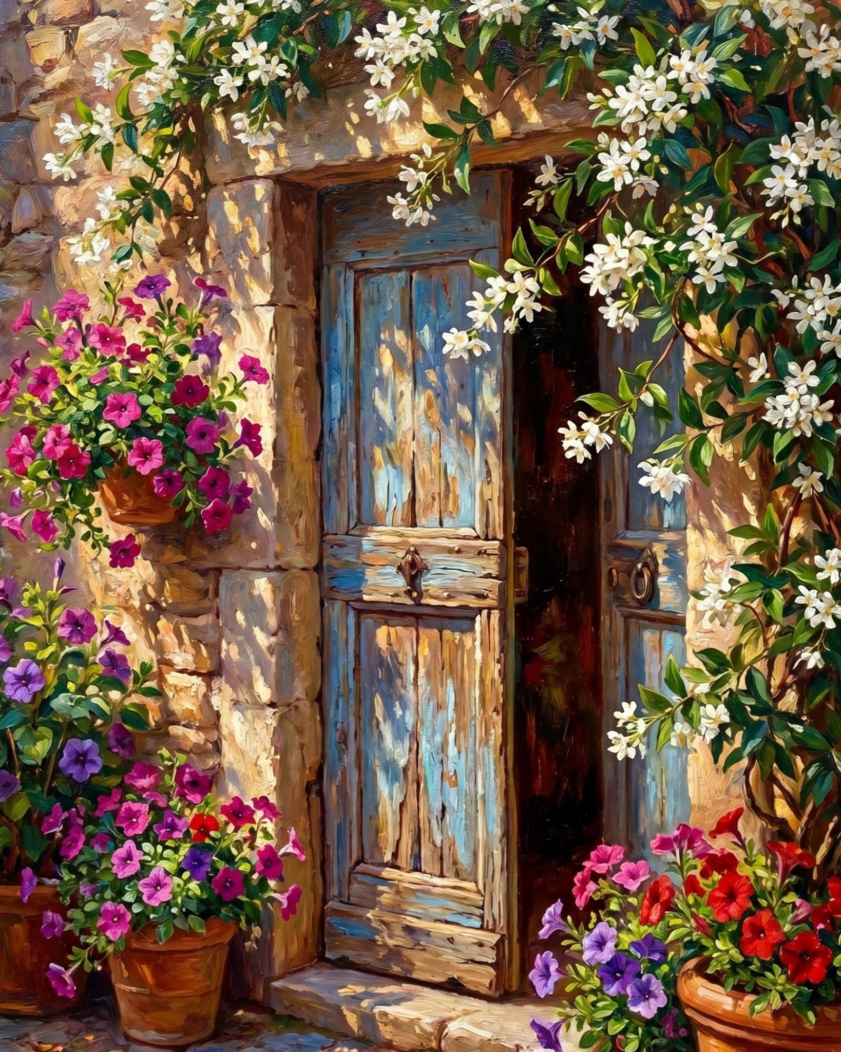 Rustic Cottage Door with Flowers - Places - BestPaintByNumbers - Paint by Numbers Custom Kit