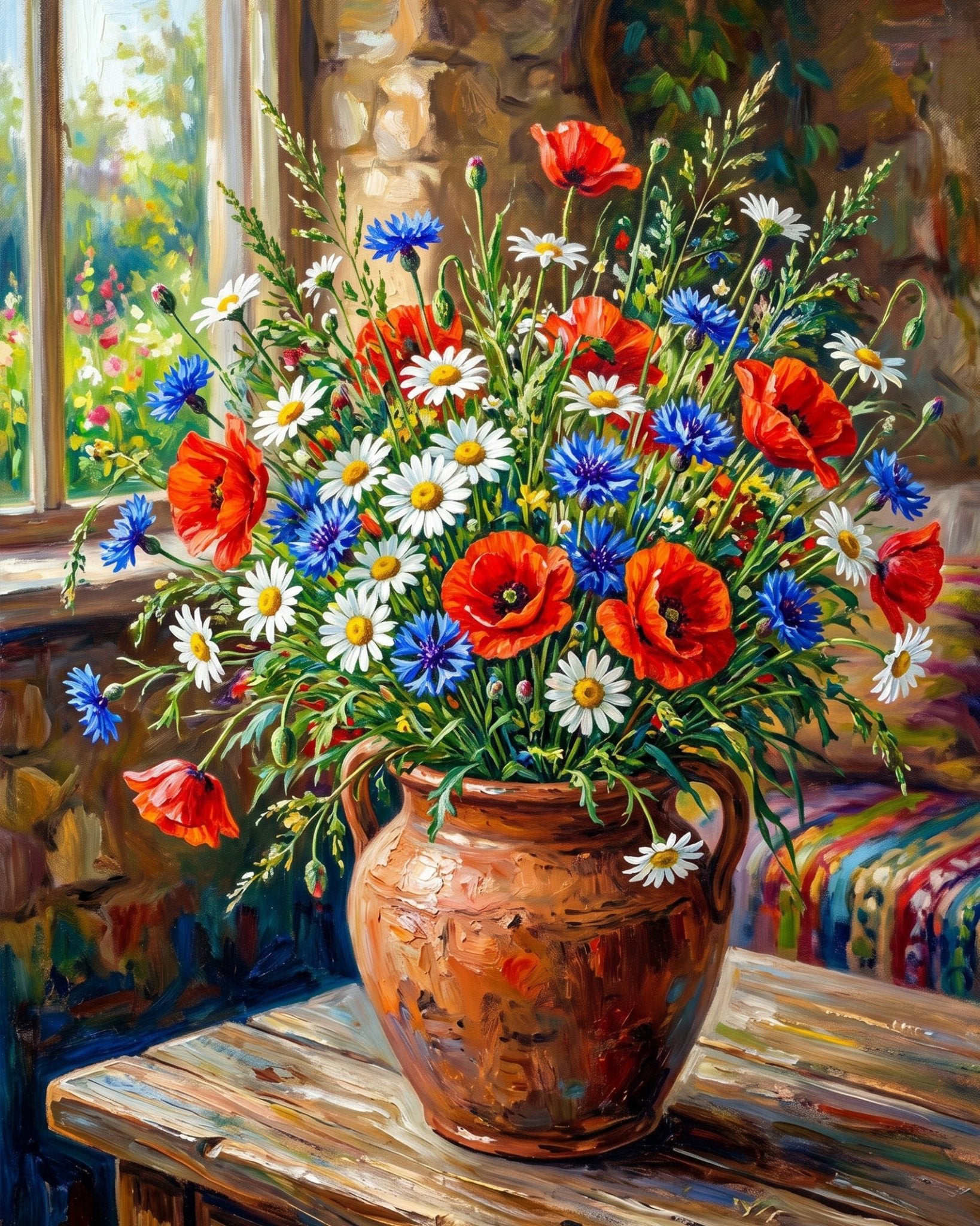 Rustic Poppies and Daisies - Flowers - BestPaintByNumbers - Paint by Numbers Custom Kit