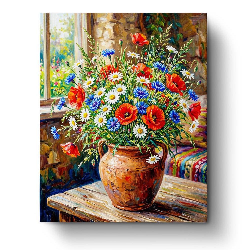 Rustic Poppies and Daisies - Flowers - BestPaintByNumbers - Paint by Numbers Custom Kit