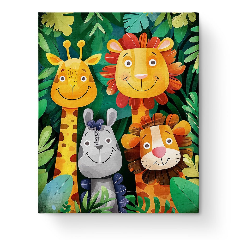 Fixed paint-by-number kit, 24 colors, 16x20in. Cheerful safari animals scene. Ideal for mindfulness and creativity.