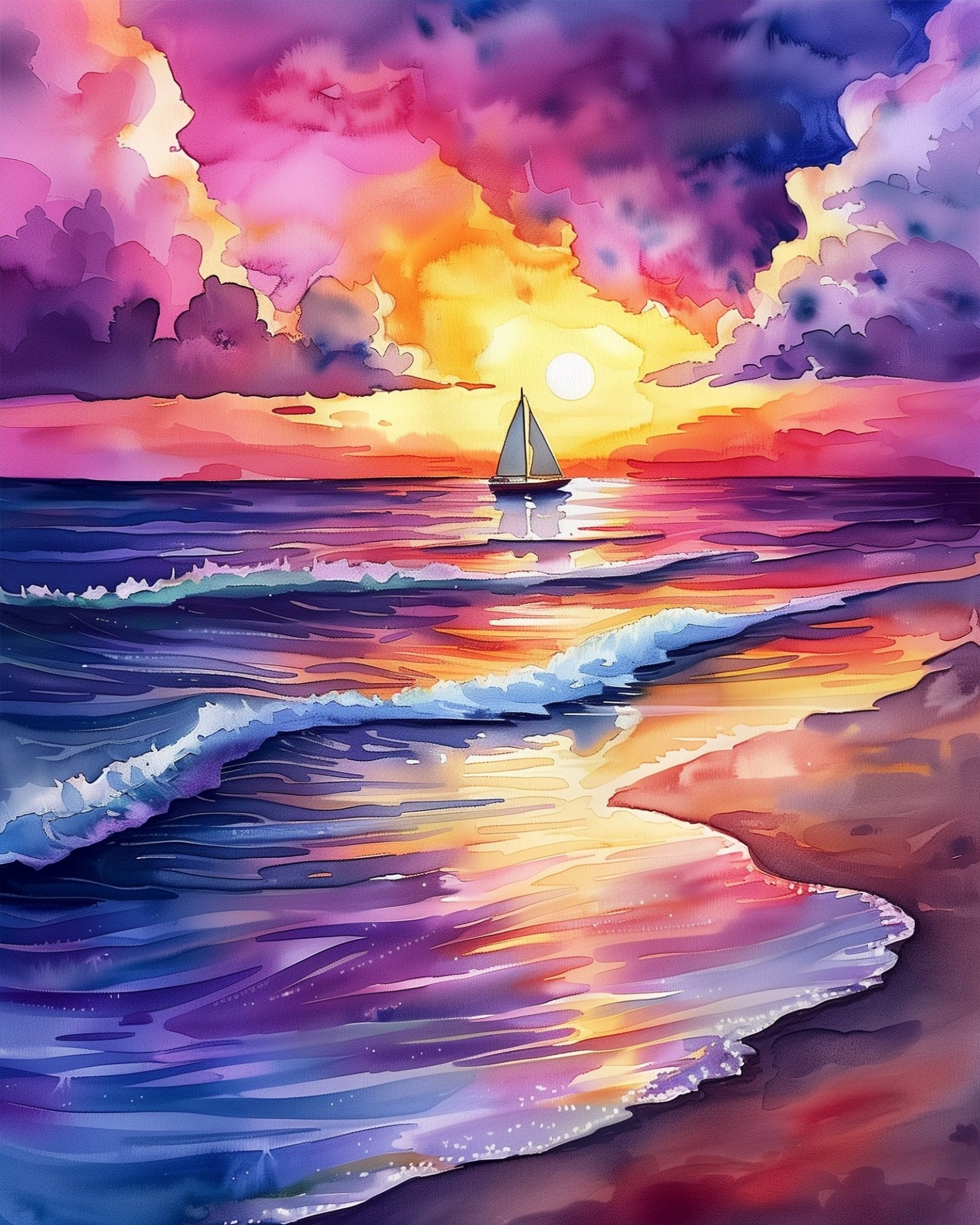 Sailing at Sunset - Sea Landscape - BestPaintByNumbers - Paint by Numbers Custom Kit