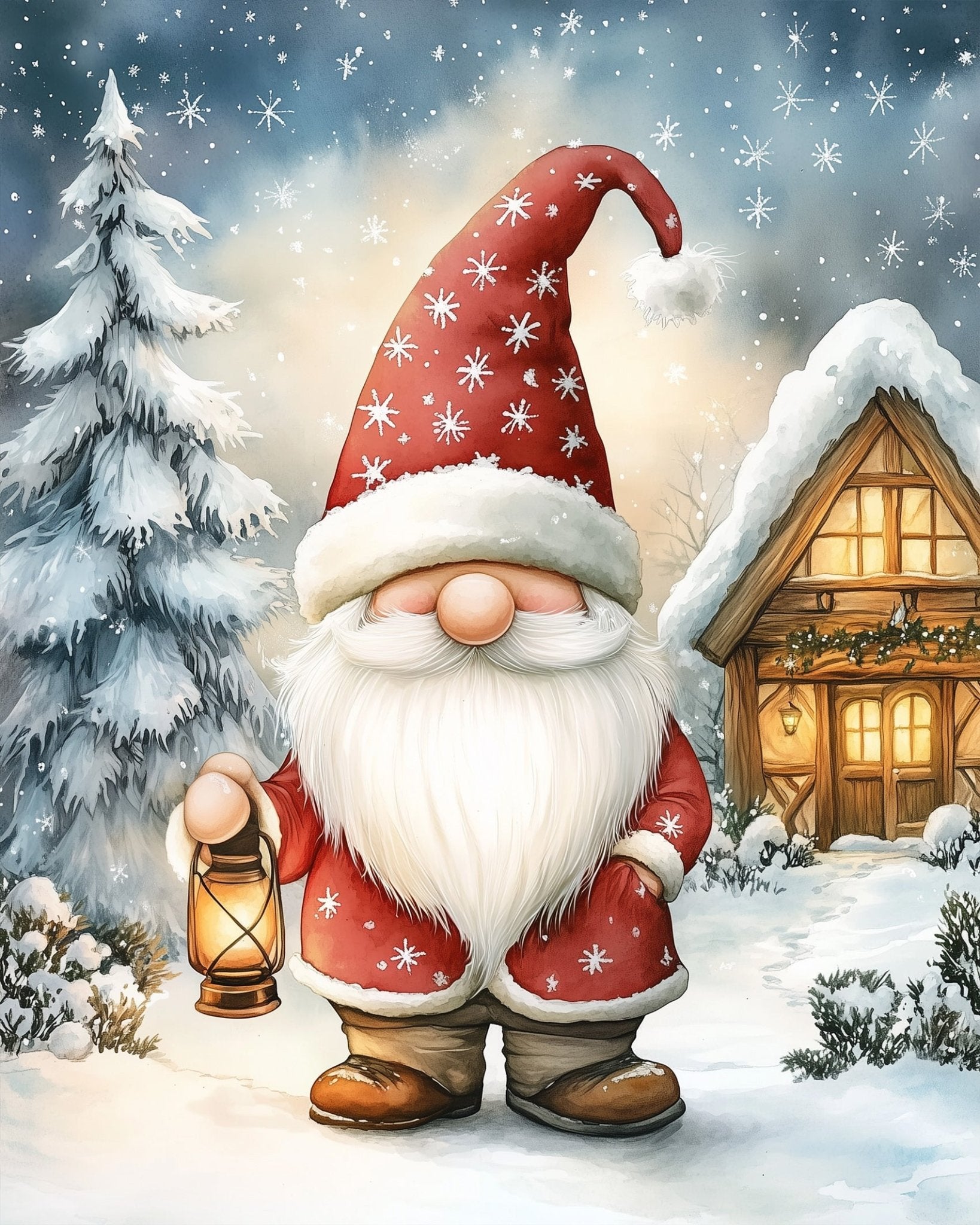 Santa with Lantern in Snow - Christmas - BestPaintByNumbers - Paint by Numbers Custom Kit