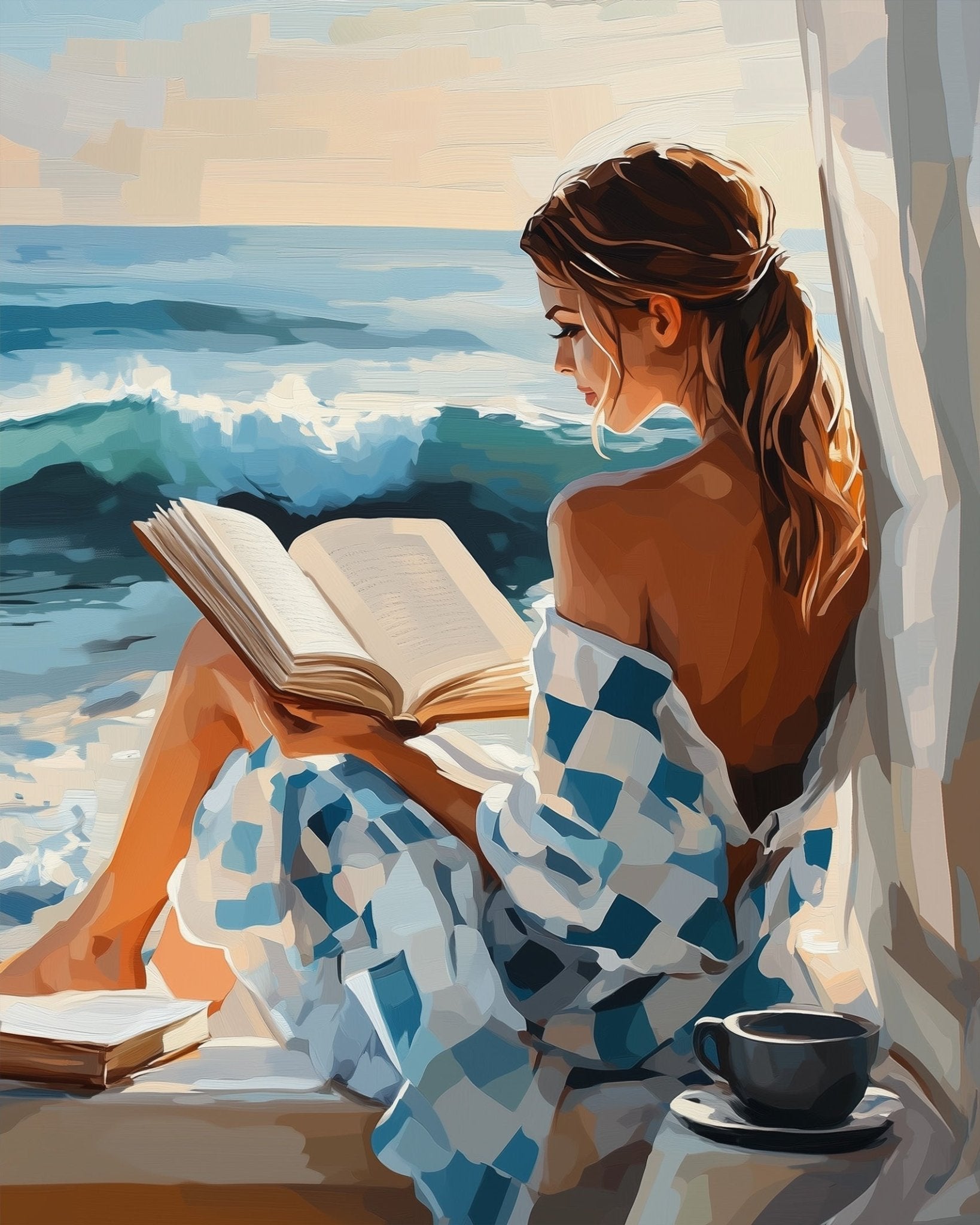 Seaside Serenity Reading - Summer - BestPaintByNumbers - Paint by Numbers Custom Kit