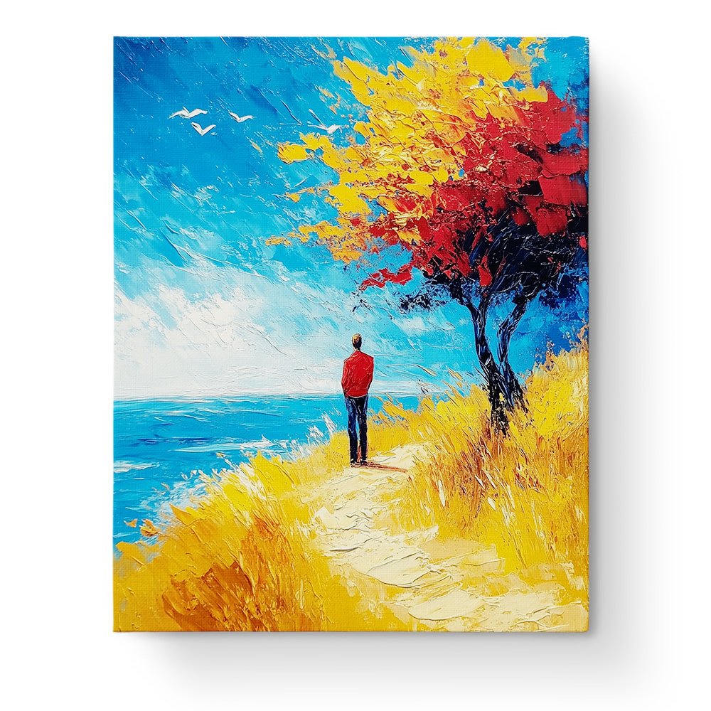 Seaside Stroll under Autumn Tree - Impressionist - BestPaintByNumbers - Paint by Numbers Custom Kit