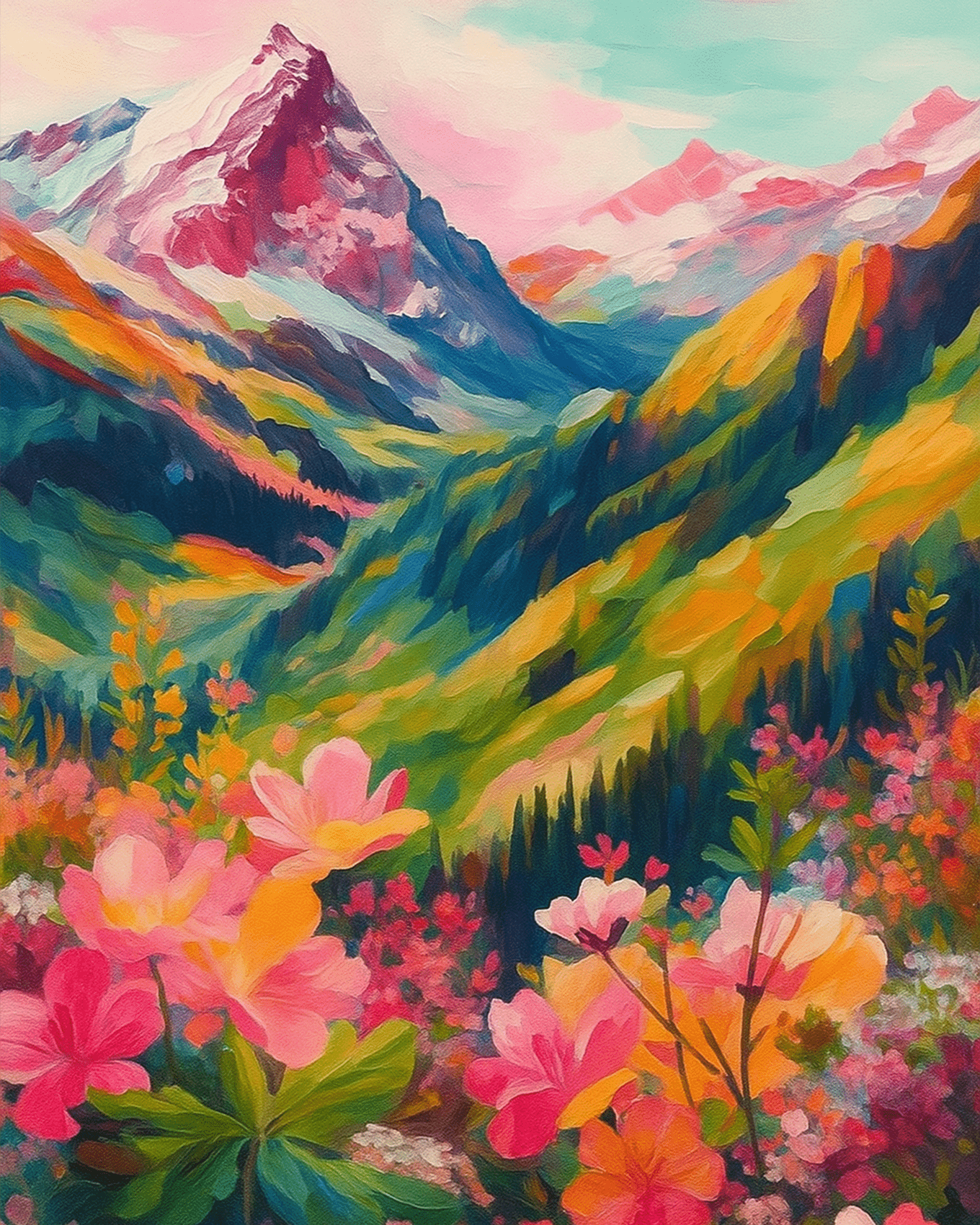 Serene Blossom Valley - Landscape - BestPaintByNumbers - Paint by Numbers Custom Kit
