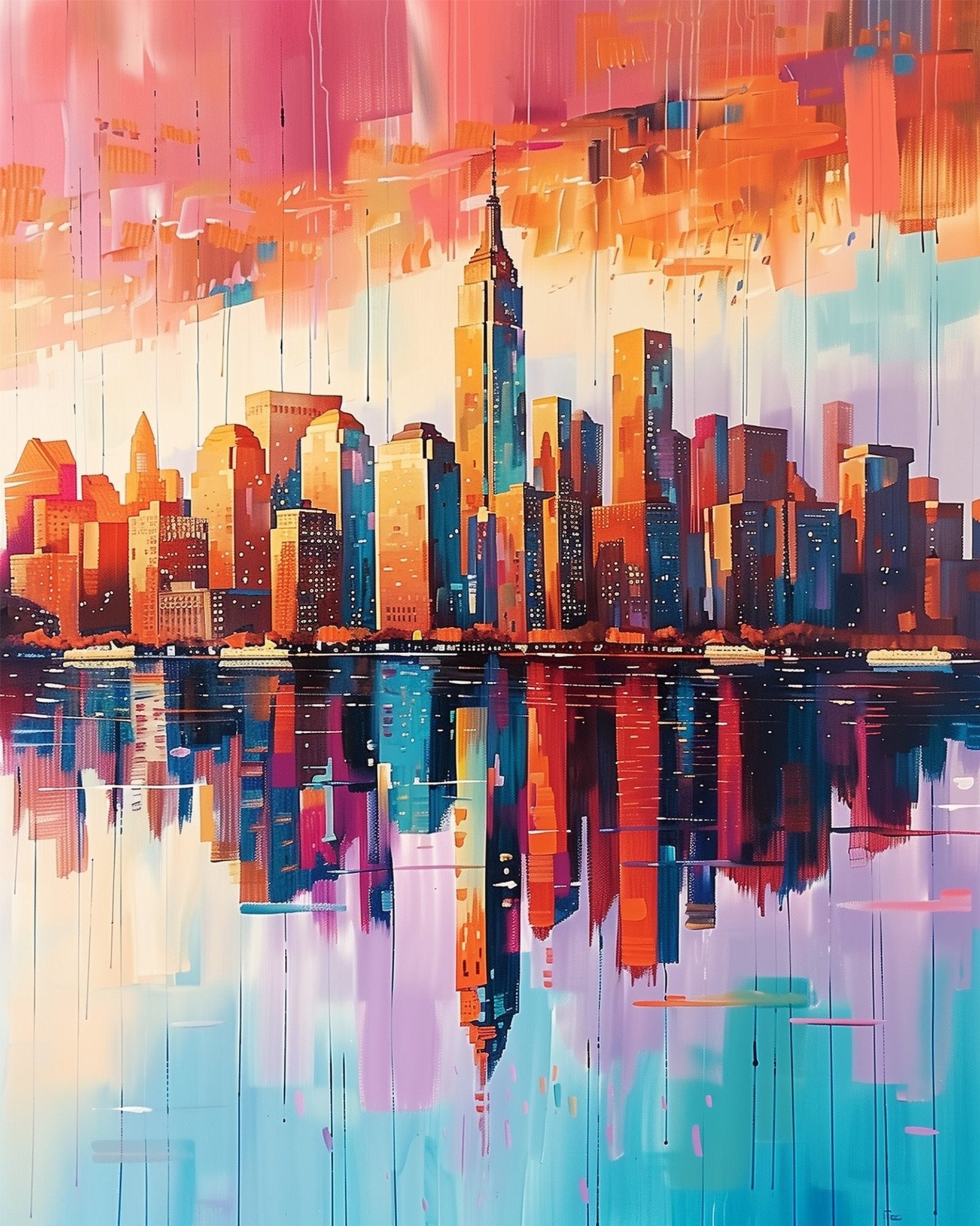 Serene Cityscape Reflections - USA - BestPaintByNumbers - Paint by Numbers Custom Kit