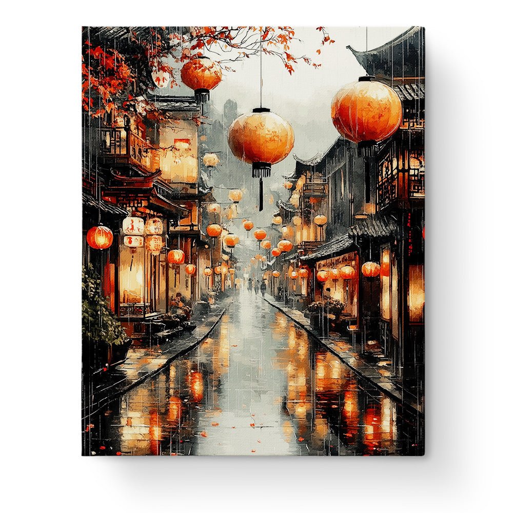 Serene Lantern Street - Asian Art - BestPaintByNumbers - Paint by Numbers Custom Kit