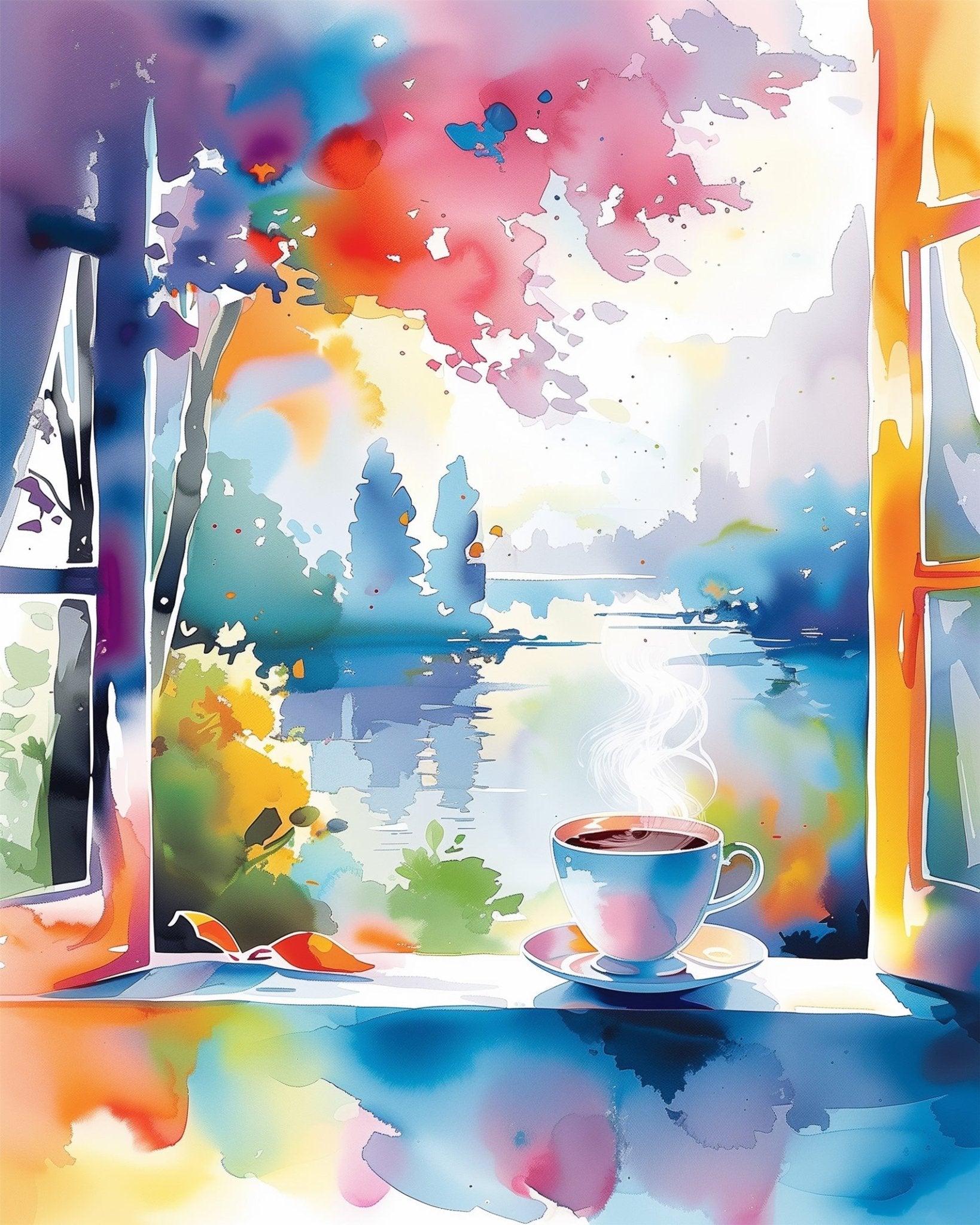 A fixed kit, 24 colors, 12x16in. Morning view with vibrant colors. Boosts mindfulness, BestPaintByNumbers experience.