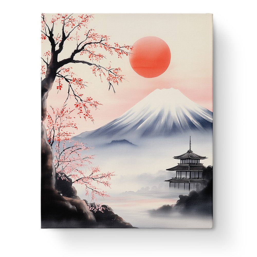 Serene Mountain Temple at Sunset - Asian Art - BestPaintByNumbers - Paint by Numbers Custom Kit