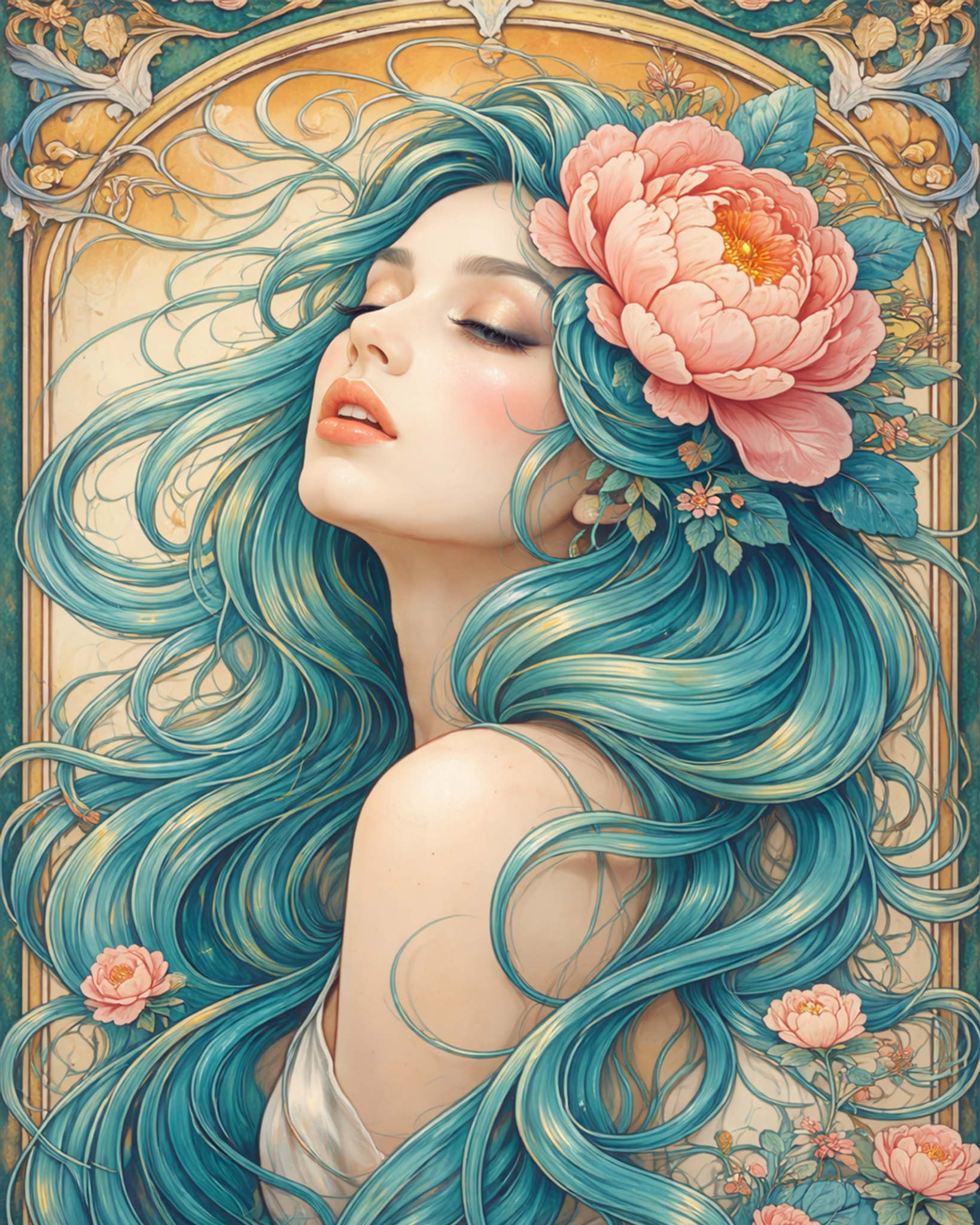 Serene Petal Reverie - Floral Women - BestPaintByNumbers - Paint by Numbers Custom Kit