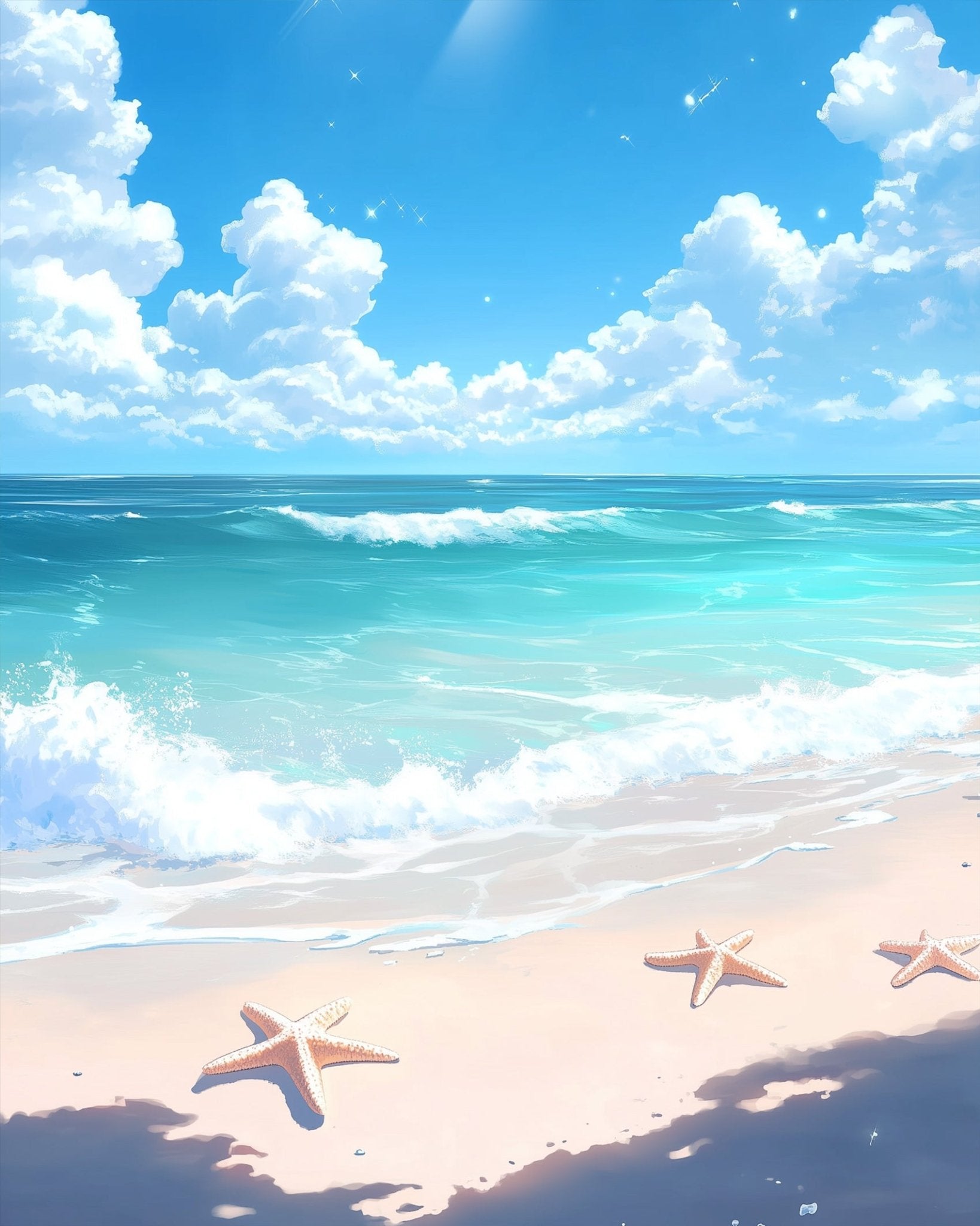 Serene Starfish Beach - Sea Landscape - BestPaintByNumbers - Paint by Numbers Custom Kit