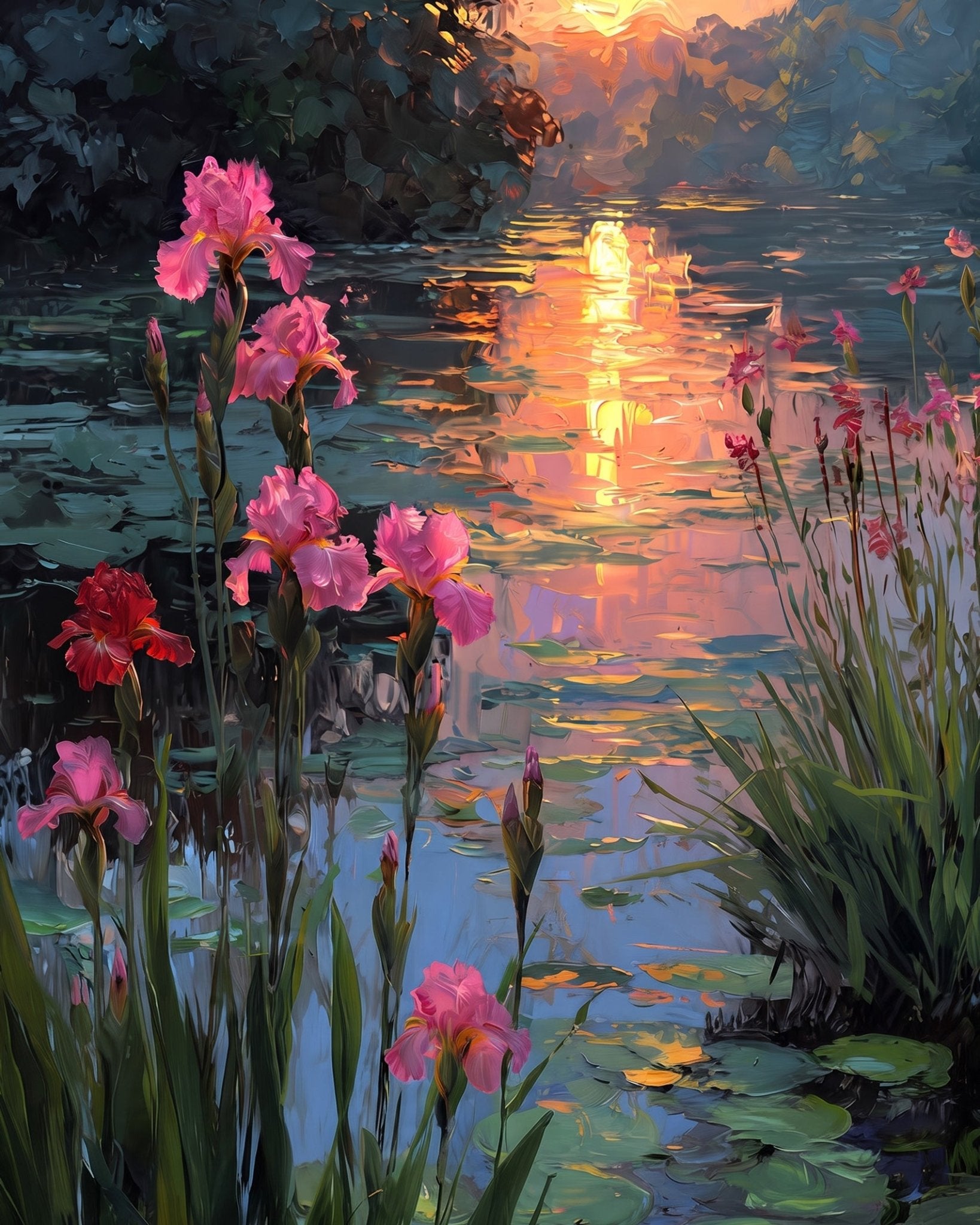 Serene Sunset by the Lake - Flowers - BestPaintByNumbers - Paint by Numbers Custom Kit
