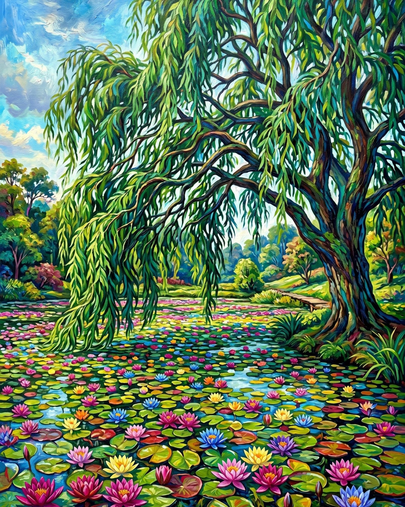 Serene Willow Over Pond - Landscape - BestPaintByNumbers - Paint by Numbers Custom Kit