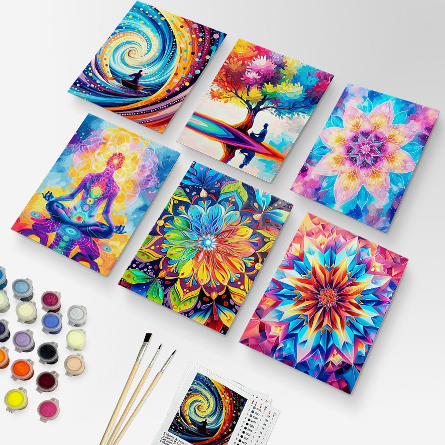 Fixed paint by numbers kit, 24 colors. Colorful mandala designs. Experience stress relief while painting.