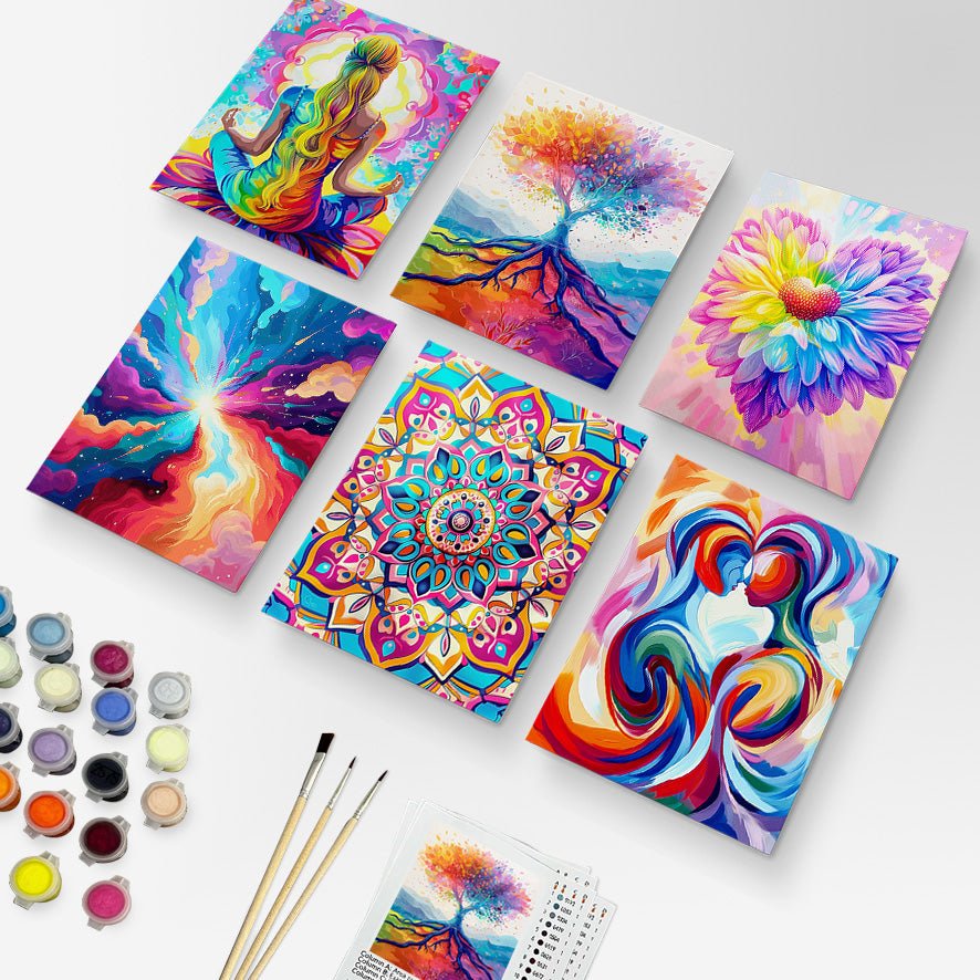 Set of 6 Mini Paintings - Meditation Set 3 - BestPaintByNumbers - Paint by Numbers Custom Kit