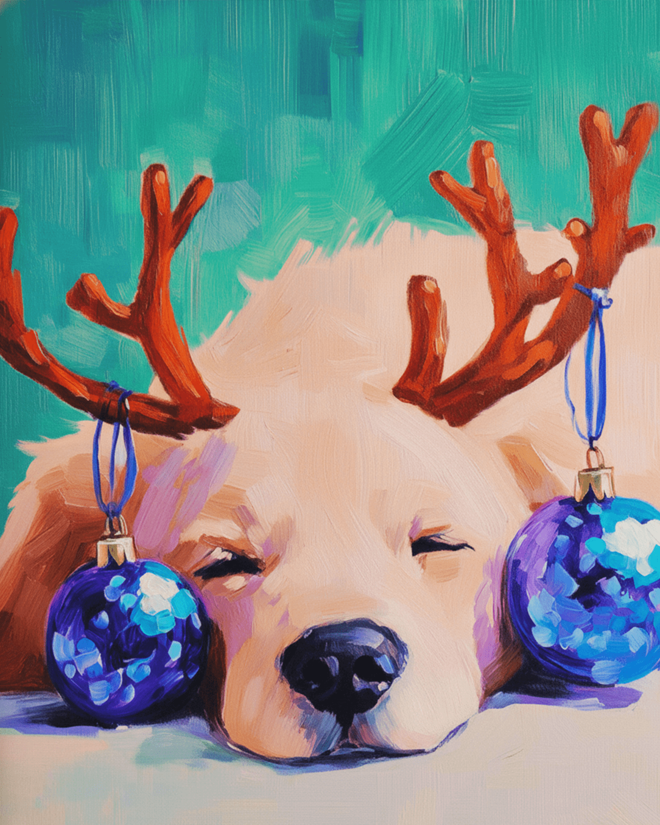 Sleepy Puppy with Ornaments - Christmas - BestPaintByNumbers - Paint by Numbers Custom Kit