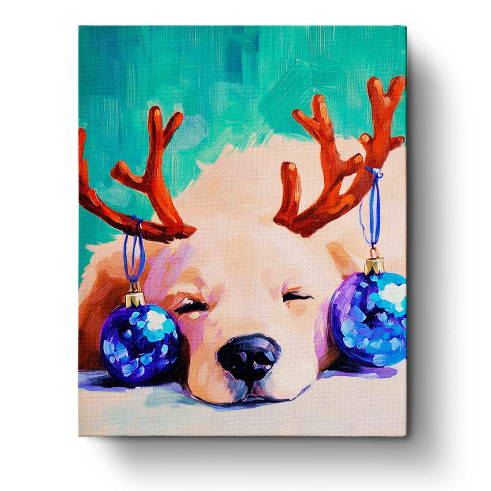 Sleepy Puppy with Ornaments - Christmas - BestPaintByNumbers - Paint by Numbers Custom Kit