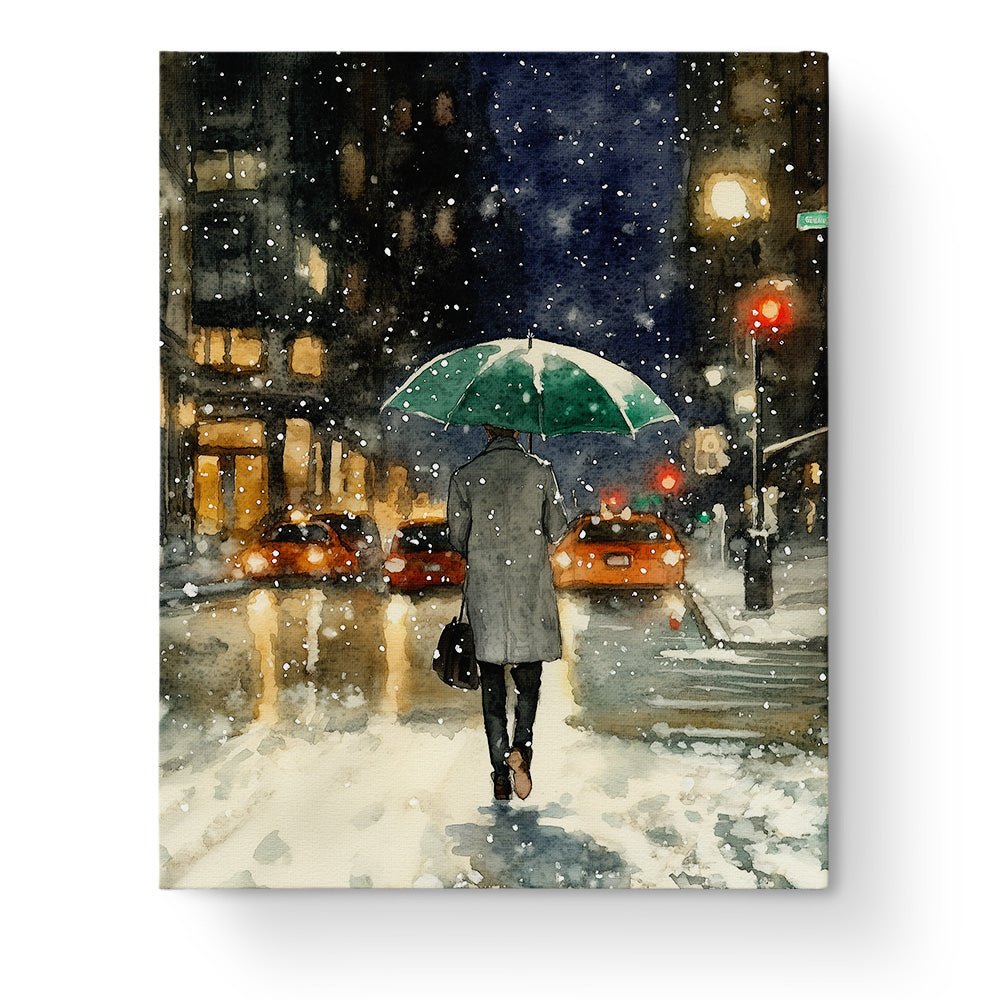 Snowy City Night Stroll - places - BestPaintByNumbers - Paint by Numbers Custom Kit