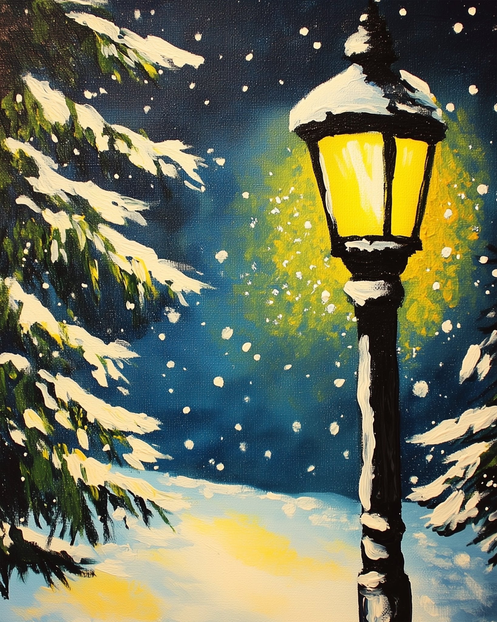 Snowy Lamp Glow - Christmas - BestPaintByNumbers - Paint by Numbers Custom Kit