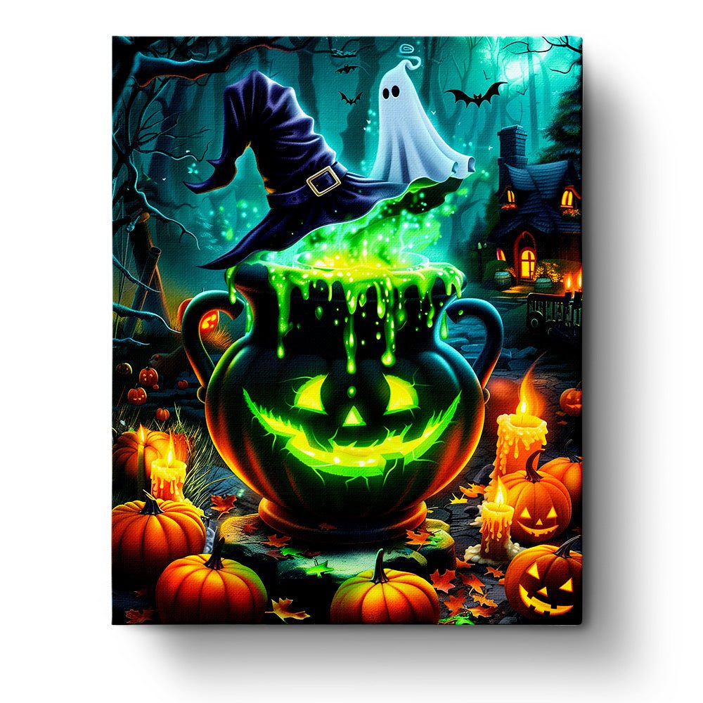 Fixed paint by numbers kit, 24 colors, 16x20in. Eerie cauldron scene, perfect for Halloween fun and relaxation.