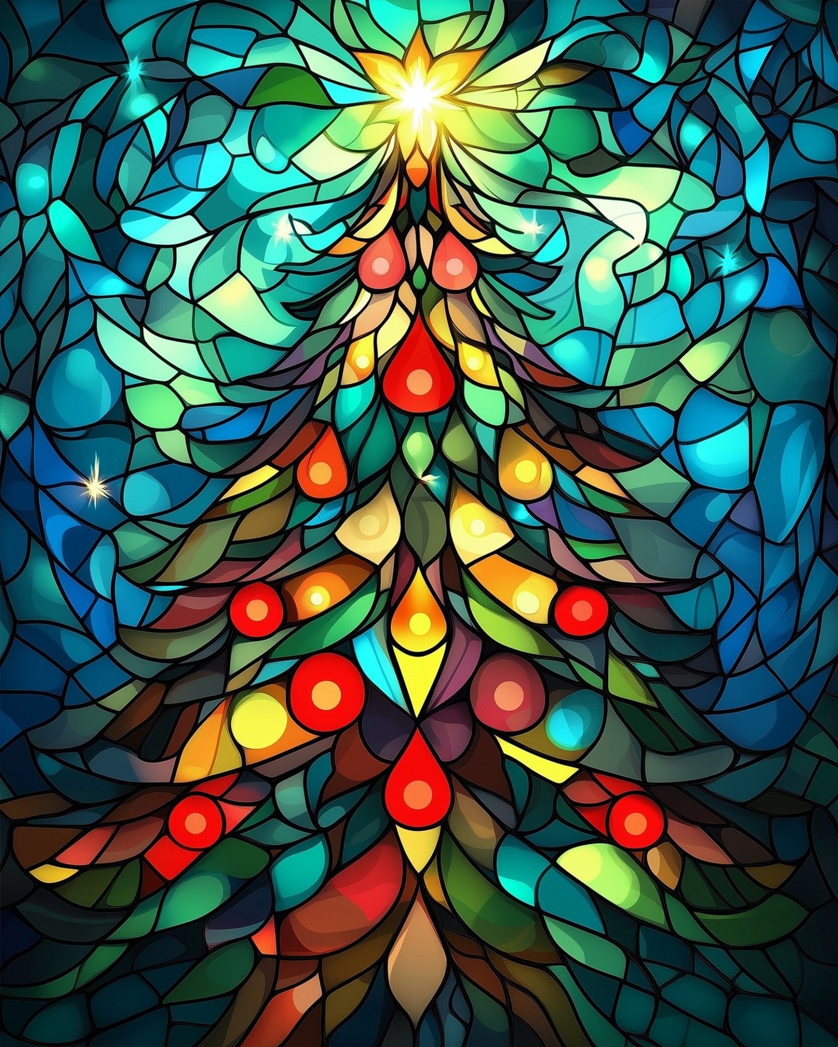 Stained Glass Christmas Tree - Christmas - BestPaintByNumbers - Paint by Numbers Custom Kit