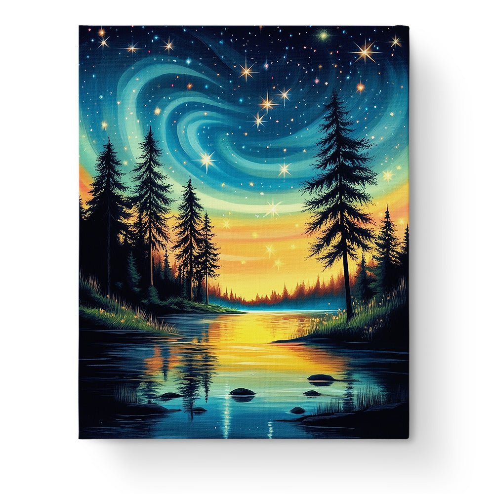 Starlit Forest Reflection - Galaxies - BestPaintByNumbers - Paint by Numbers Custom Kit