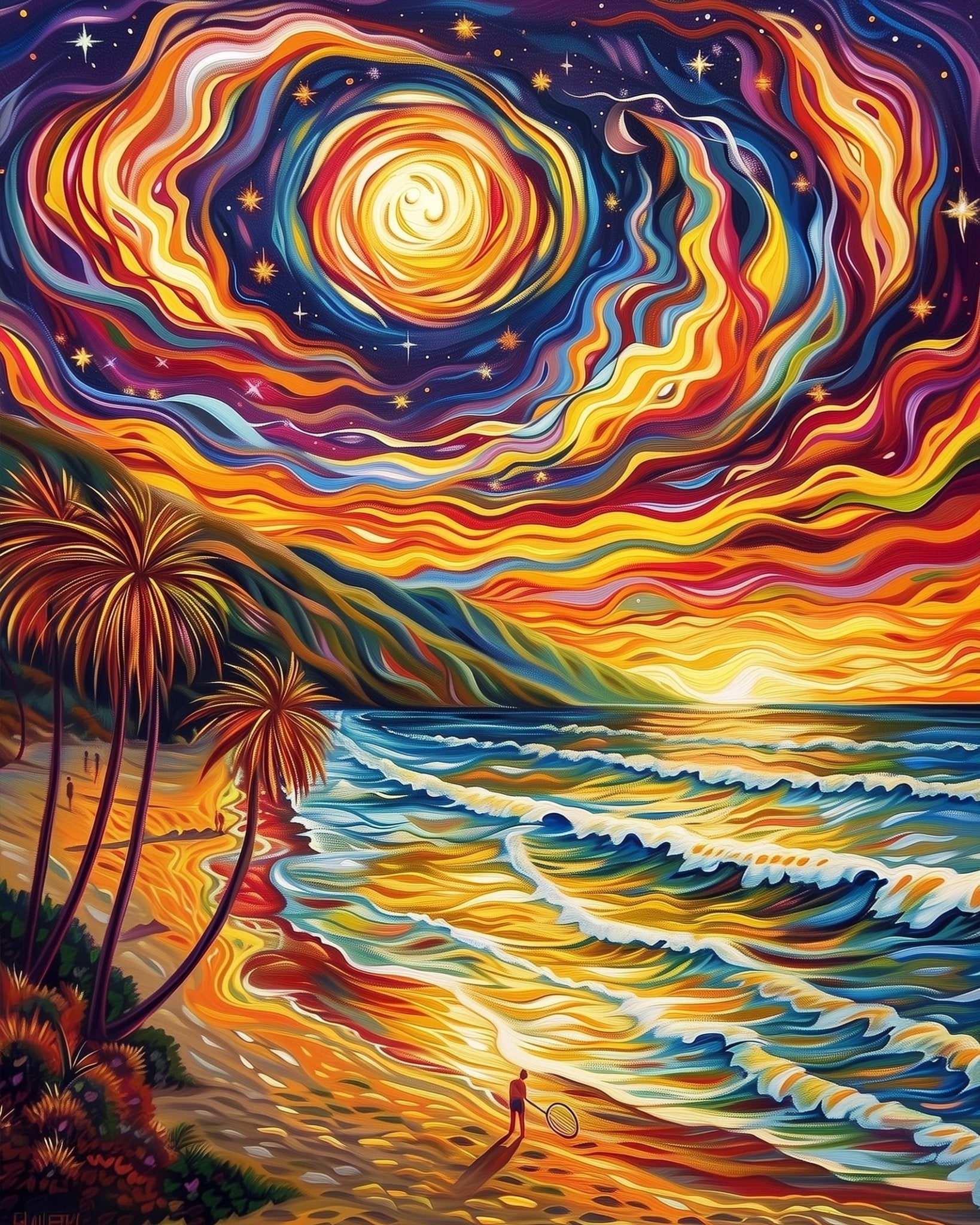 Starry Beach Sunset - Sea Landscape - BestPaintByNumbers - Paint by Numbers Custom Kit